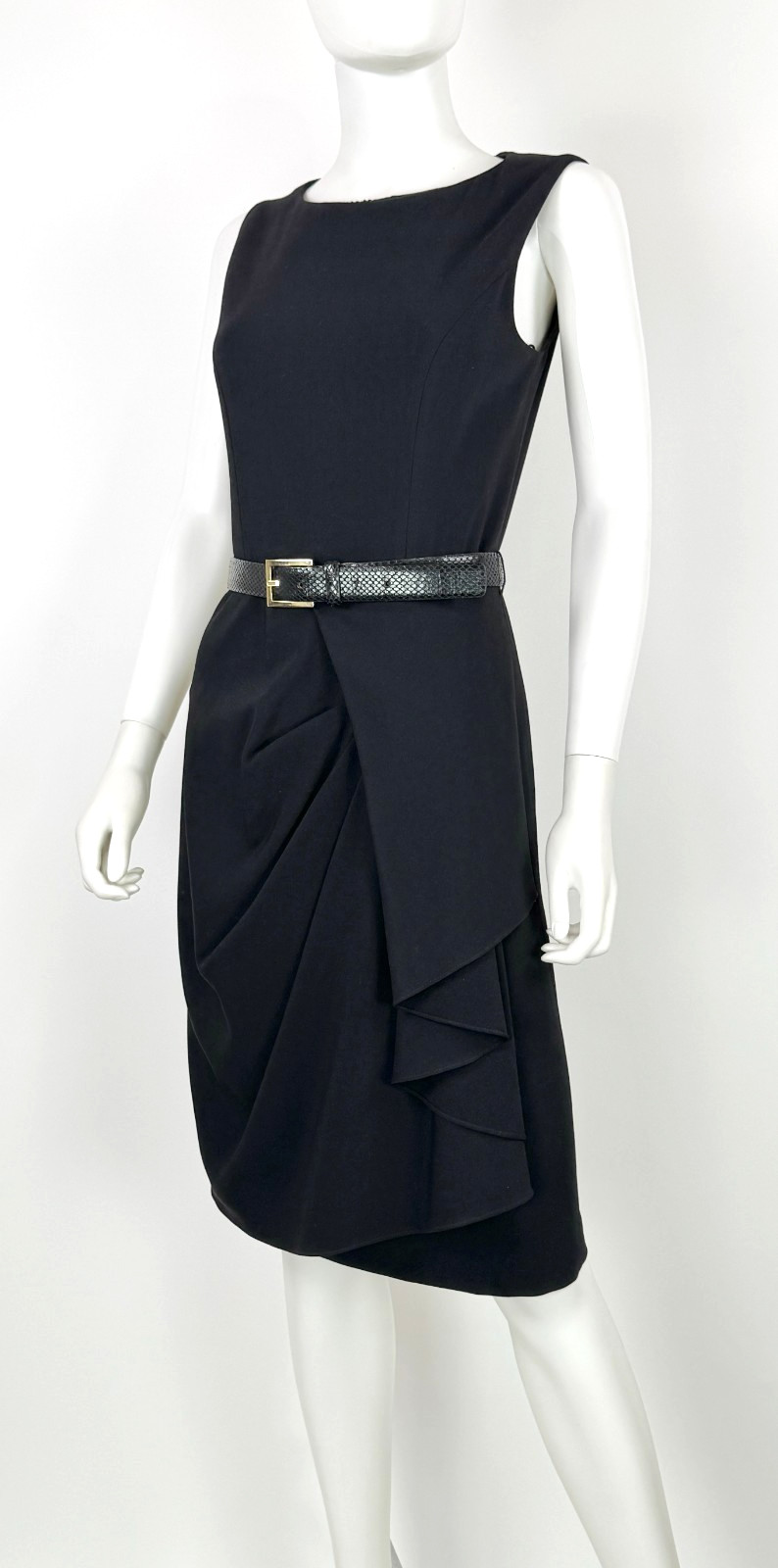 $1.7K Michael Kors Italy Black Wool Dress 6 US 42 IT M Zip Leather Belt Runway