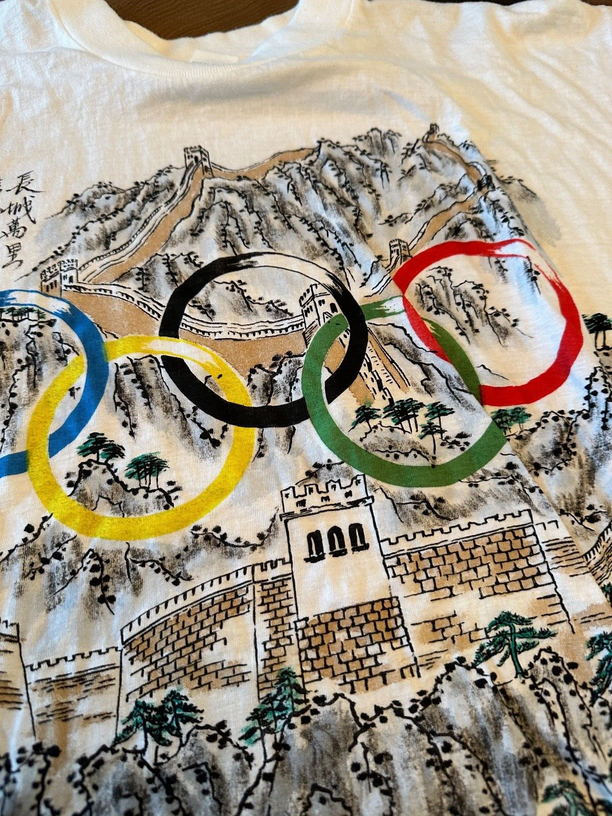 VTG BEACH CLUB CHINA OLYMPIC SHIRT MENS L GRAPHIC SINGLE STITCH