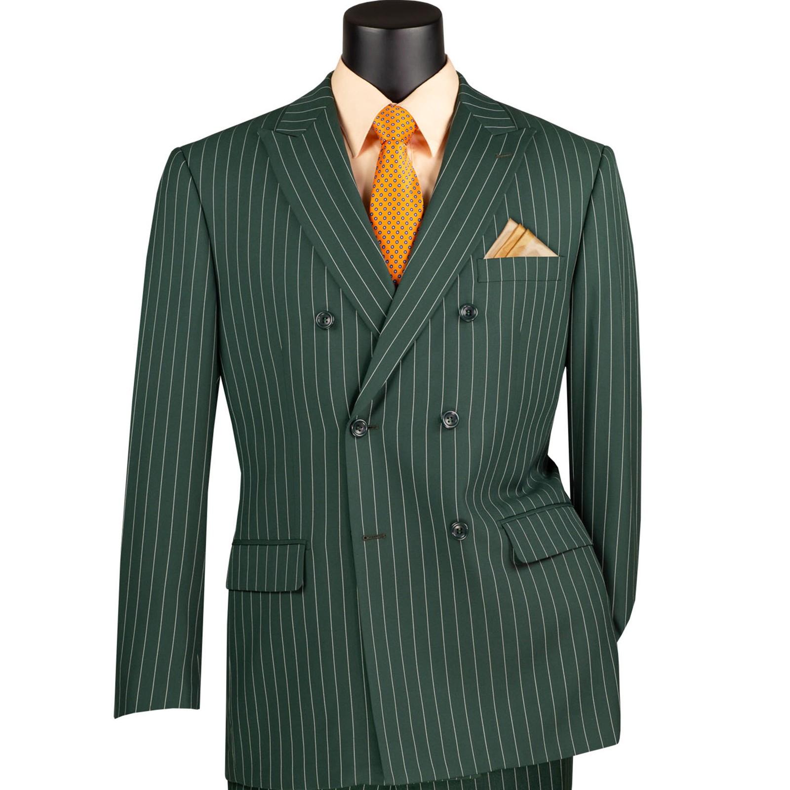 VINCI Men’s Green Pinstripe Double-Breasted Reg-Fit Suit w/ Adj Waist – NEW