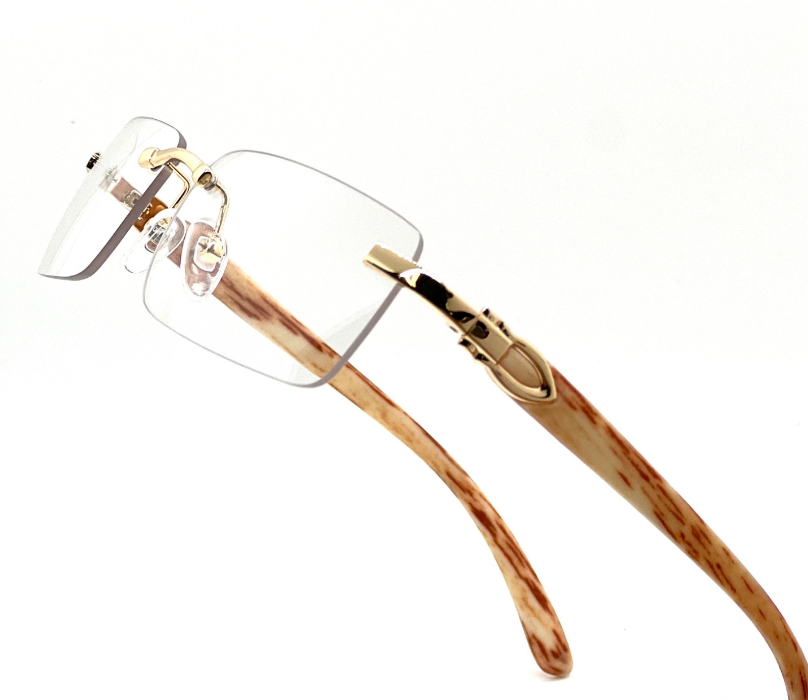 Black Tint Mens Rectangle Luxury Hip Hop Fashion Gold Frame Rimless Sunglasses