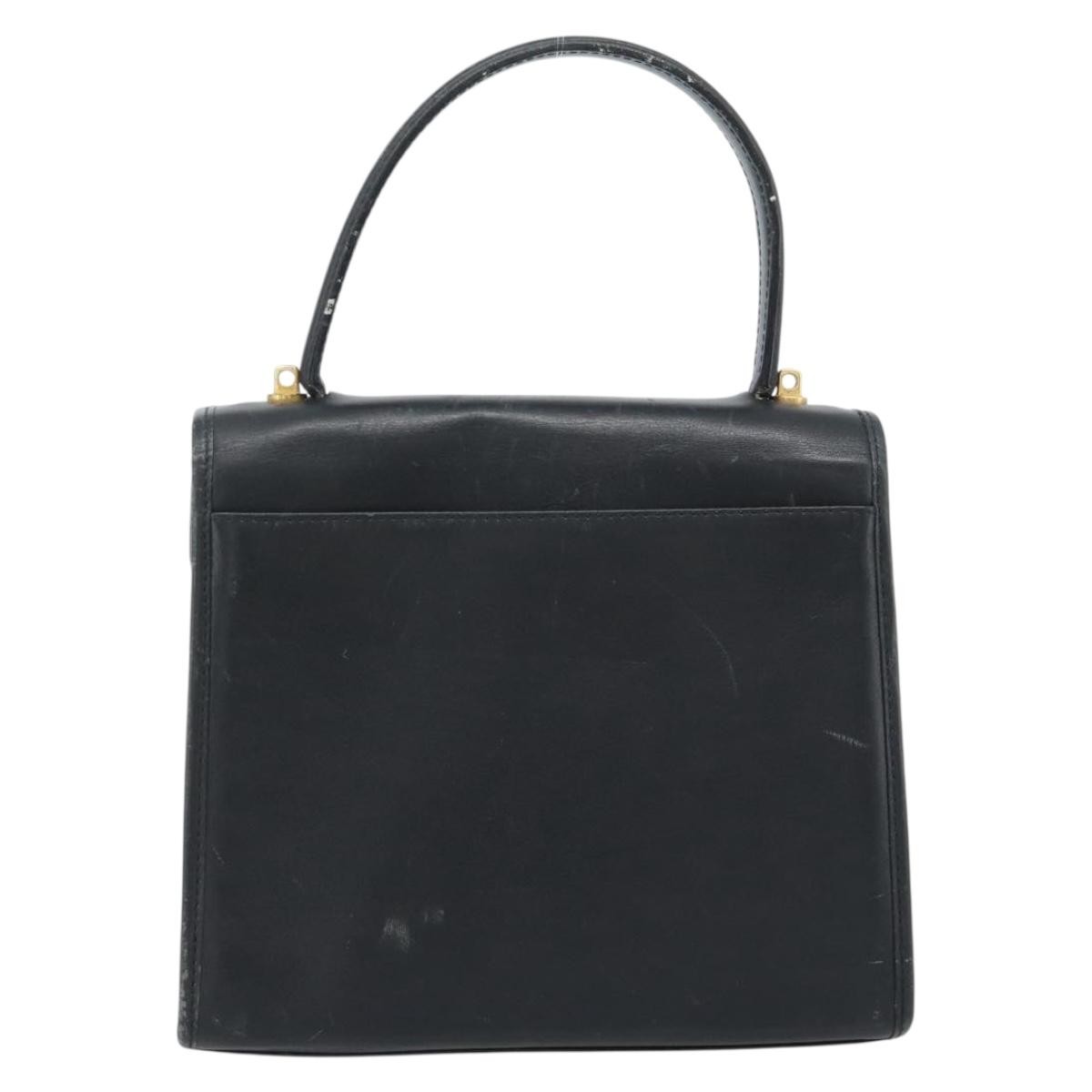 CELINE Hand Bag Leather Black Gold Auth 185125