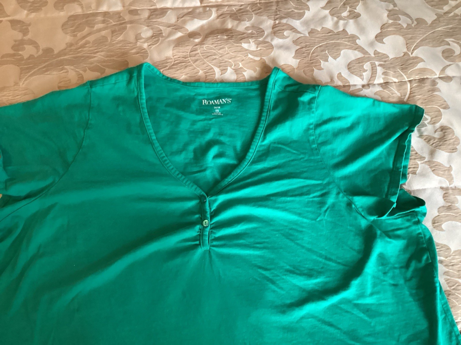 Romans Womens Green Pull Over Shirt Top Short Sleeve 2X 100% Cotton
