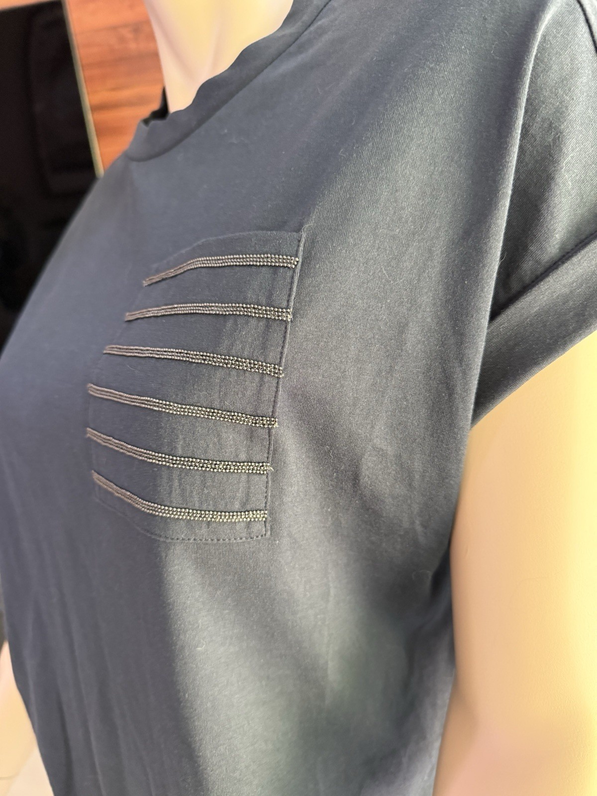 BRUNELLO CUCINELLI Embellished pocket T-shirt Navy Blue Size XS