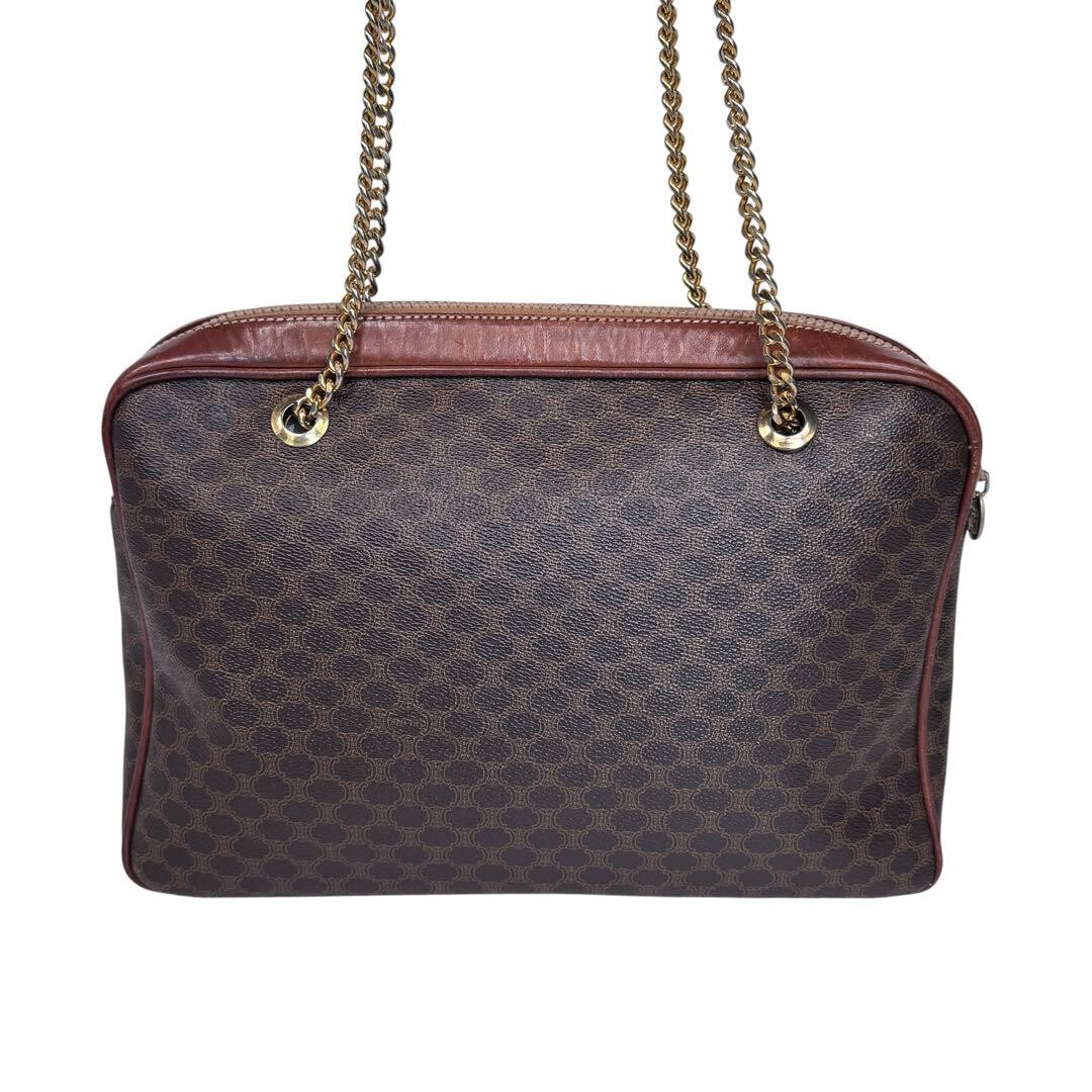 CELINE Shoulder bag Macadam PVC Leather Brown Vintage Authentic From Japan
