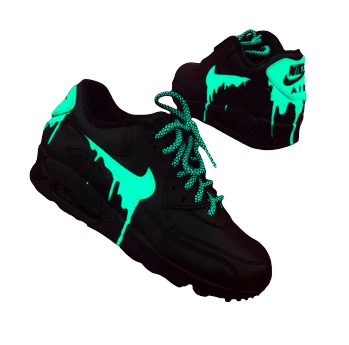 Custom Nike Air Max 90 – Black Teal Drip – Hand-Painted – Dripped Nike