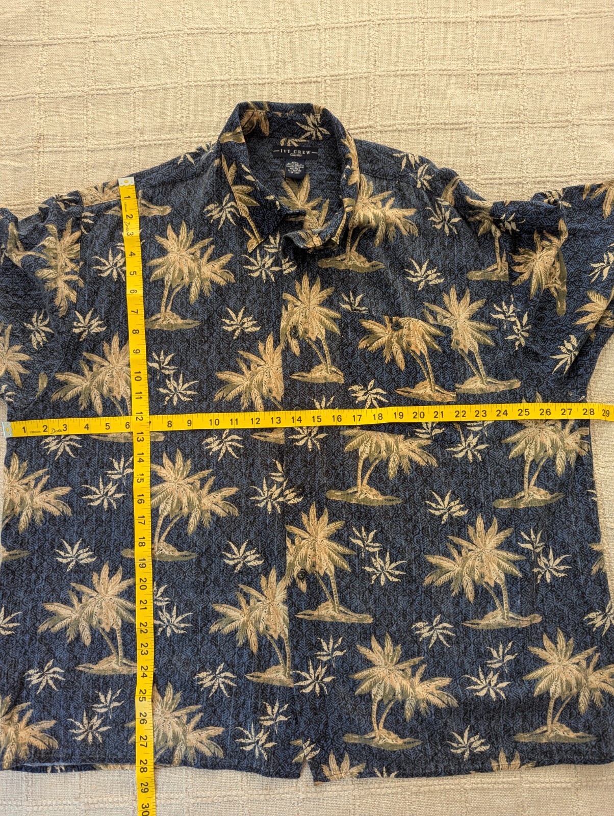 Ivy Crew XXL Tropical Palm Tree 100% Rayon Shirt Short Sleeve Button Up Blue