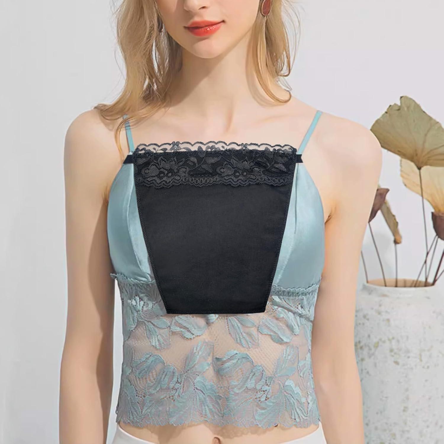 Lady Lace Clip-on Mock Camisole Bra Insert Overlay Modesty Panels for Low Cut Up