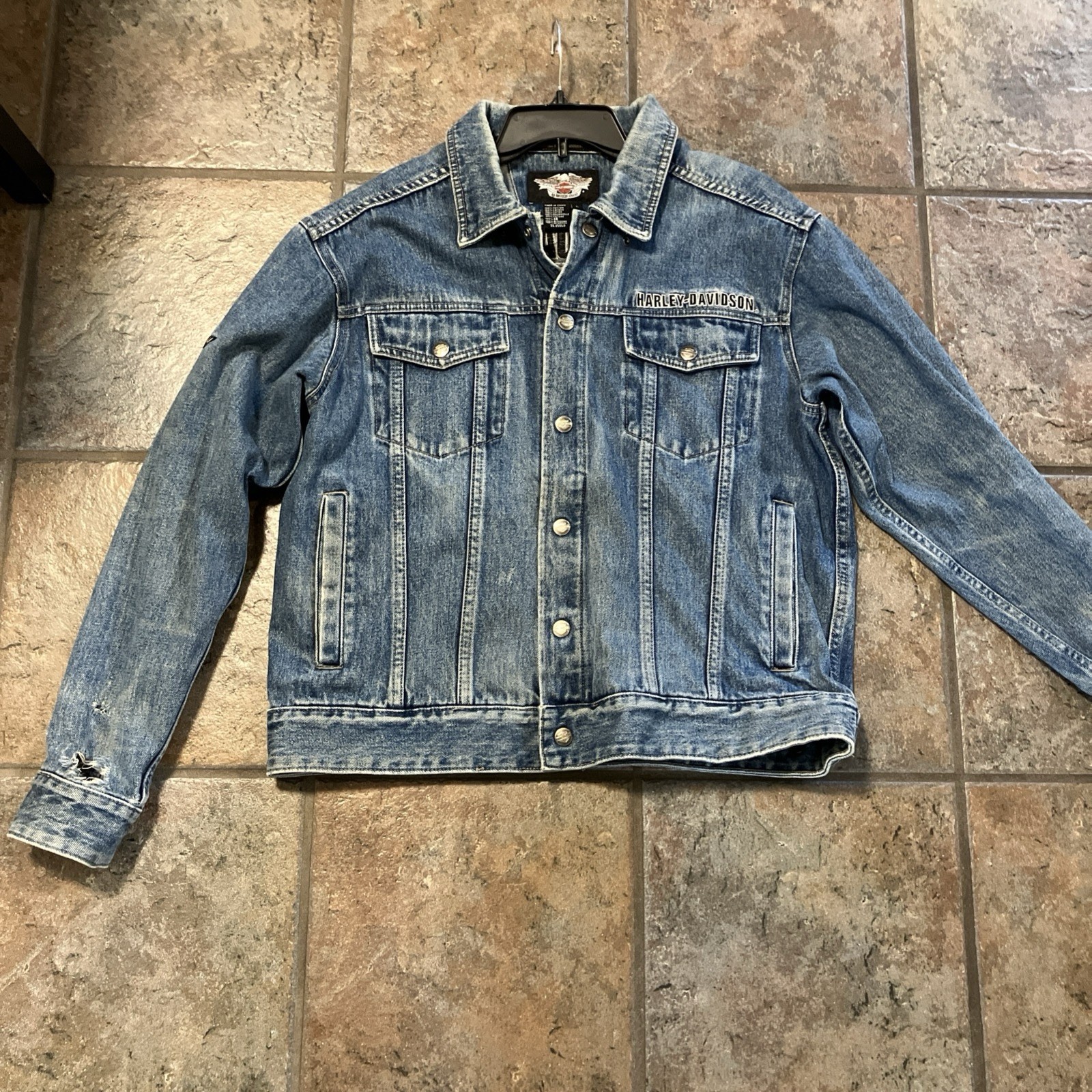 Vintage Harley Davidson Jacket Mens Large Denim 1903-2008 105th Anniversary Coat