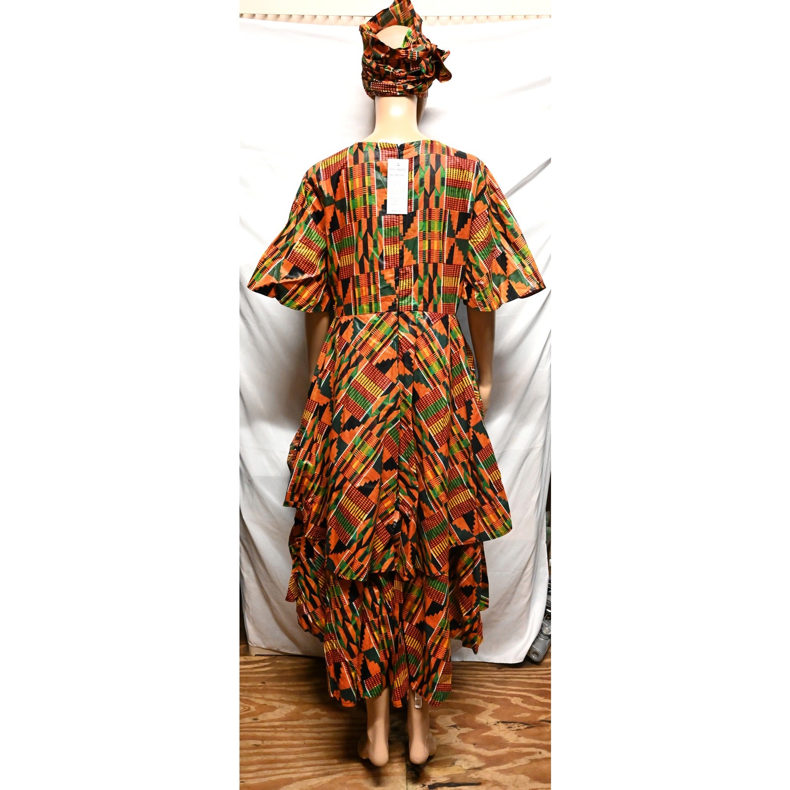 Karan African Print Ruffled Hi-Low Dress DFD75 FREE SIZE 100% Cotton NWT