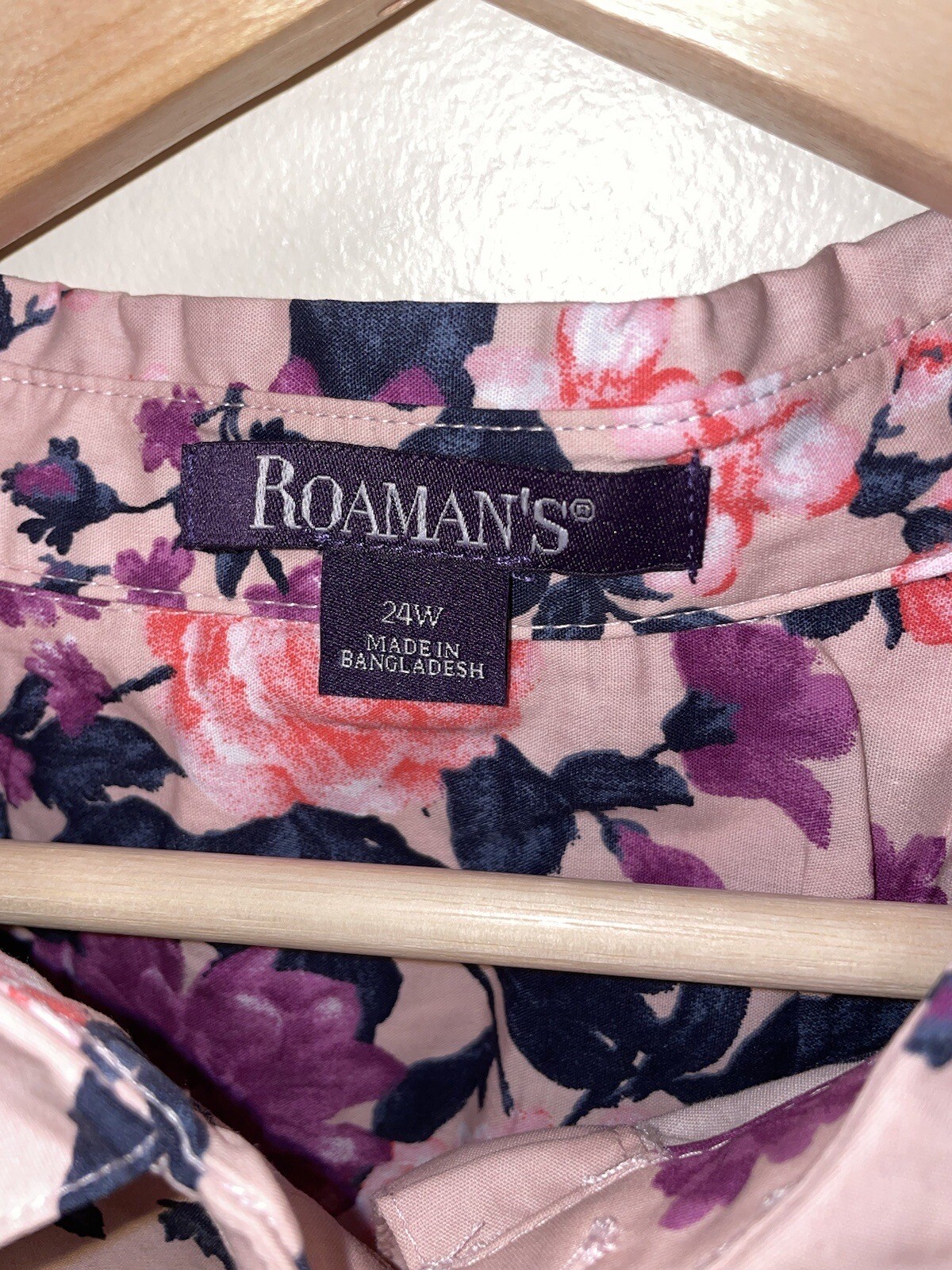 ROMAN’S Pink Floral Cotton Blend Blouse PLUS Sz 24W NEW NWOT