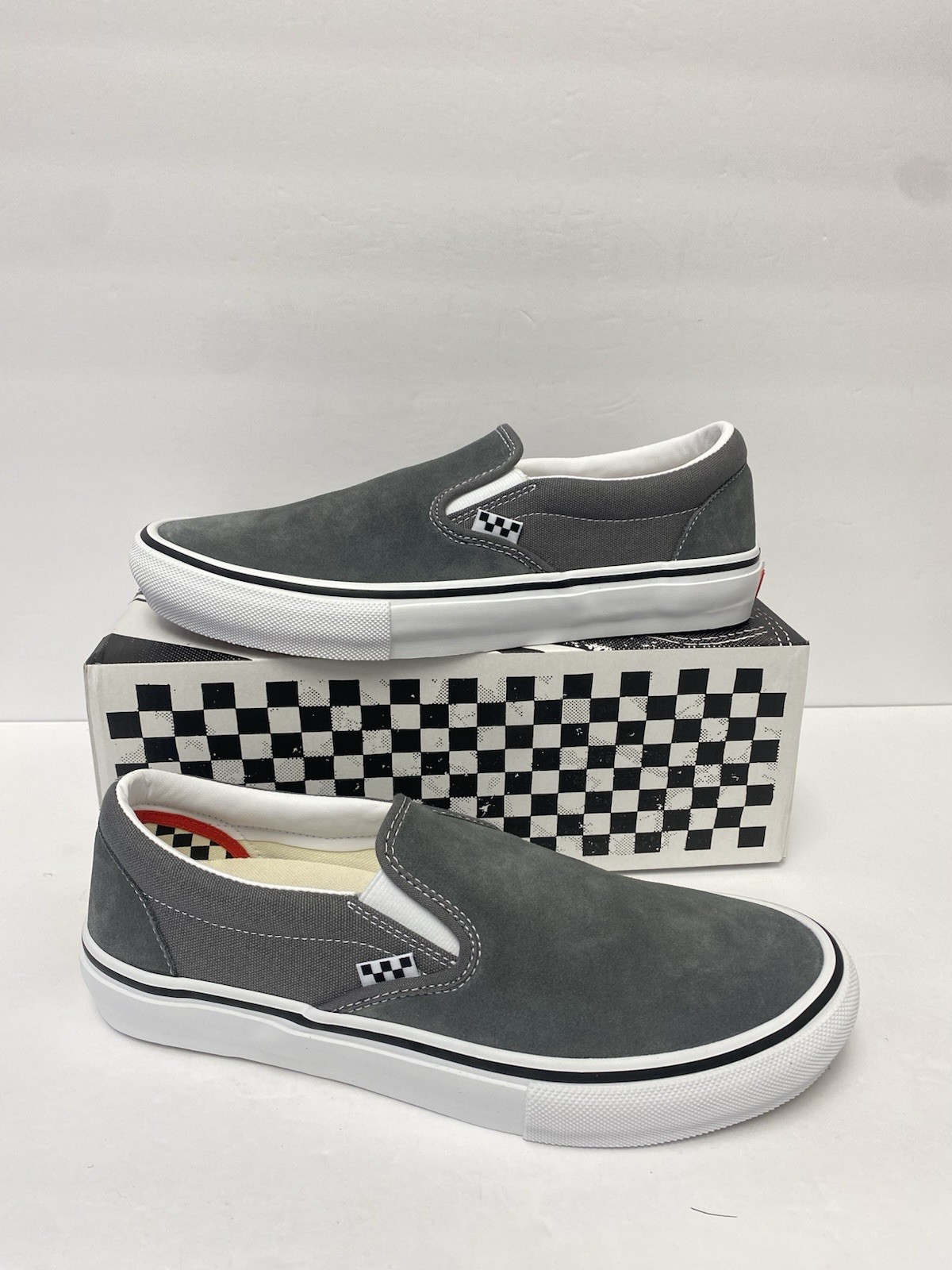 Vans M 10 SKATE Slip On Shoes Pewter Gray Suede Pop Cush Sole Dura Cap New!