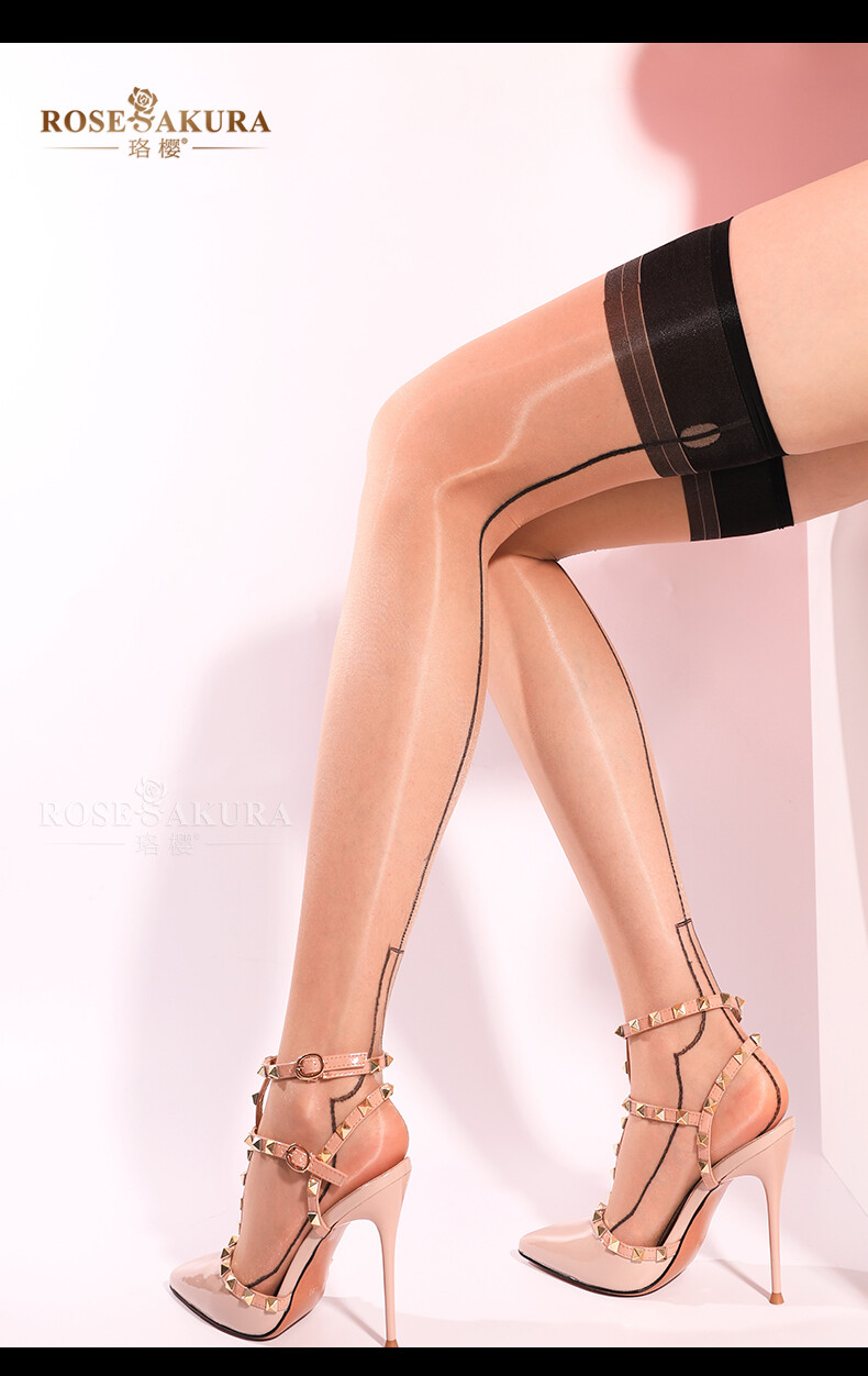 Rose Sakura Retro Back Seamed Silky Oil Shiny Thigh High Stockings European 7251