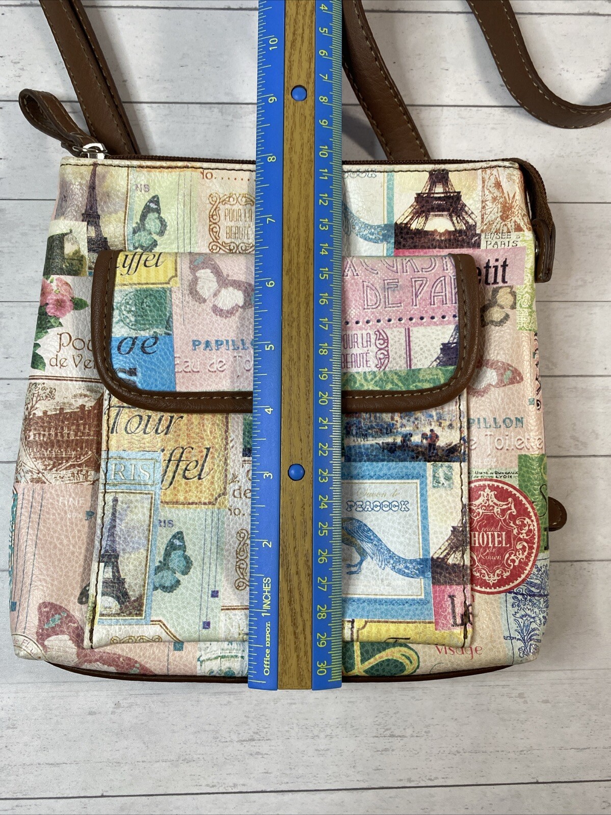 Relic Crossbody Purse Paris Theme Multicolor 8 X 8.5 Inches