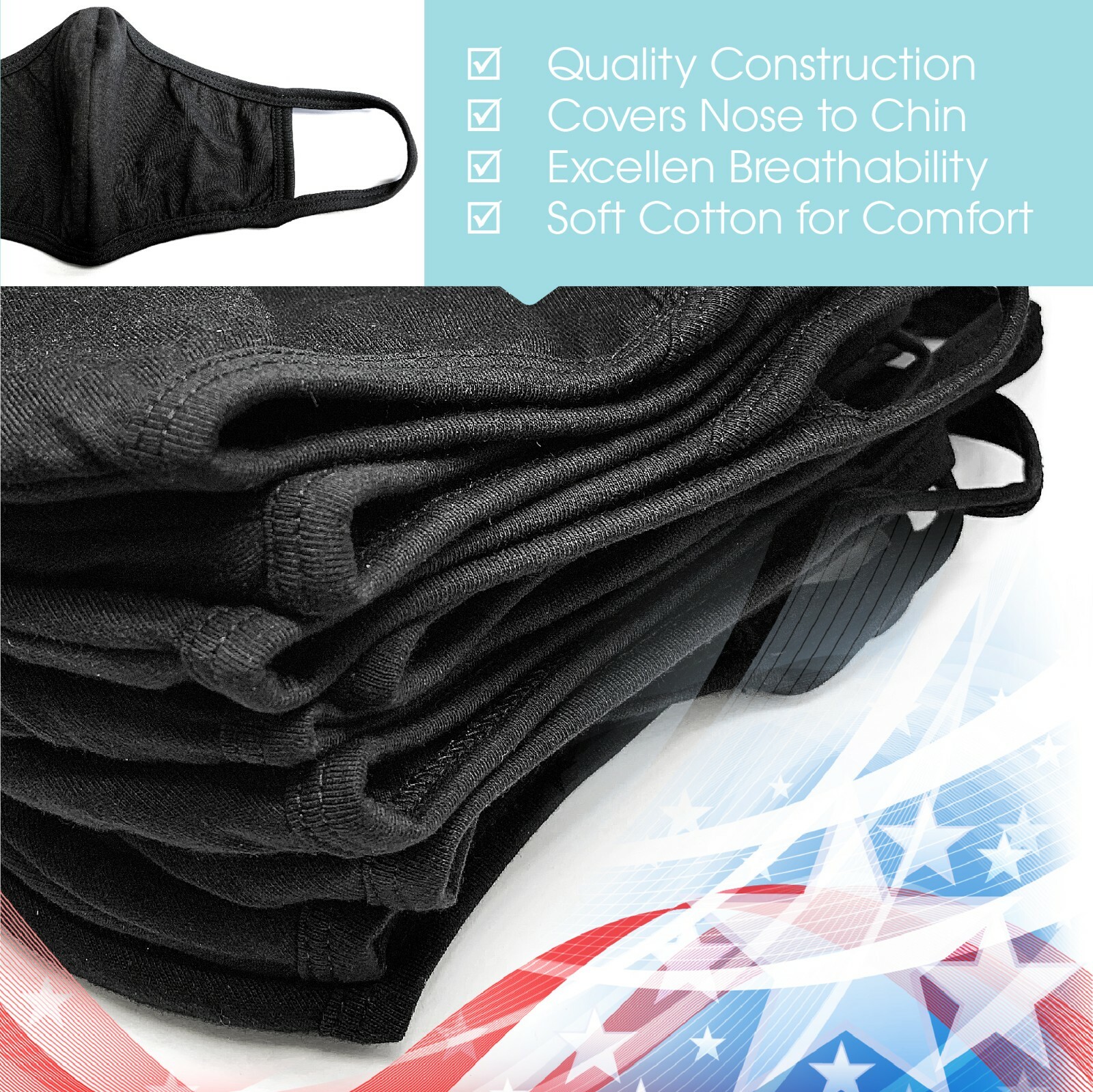 Black Unisex Face Mask Reusable Washable Cover Masks Fashion Cloth Men Women USA