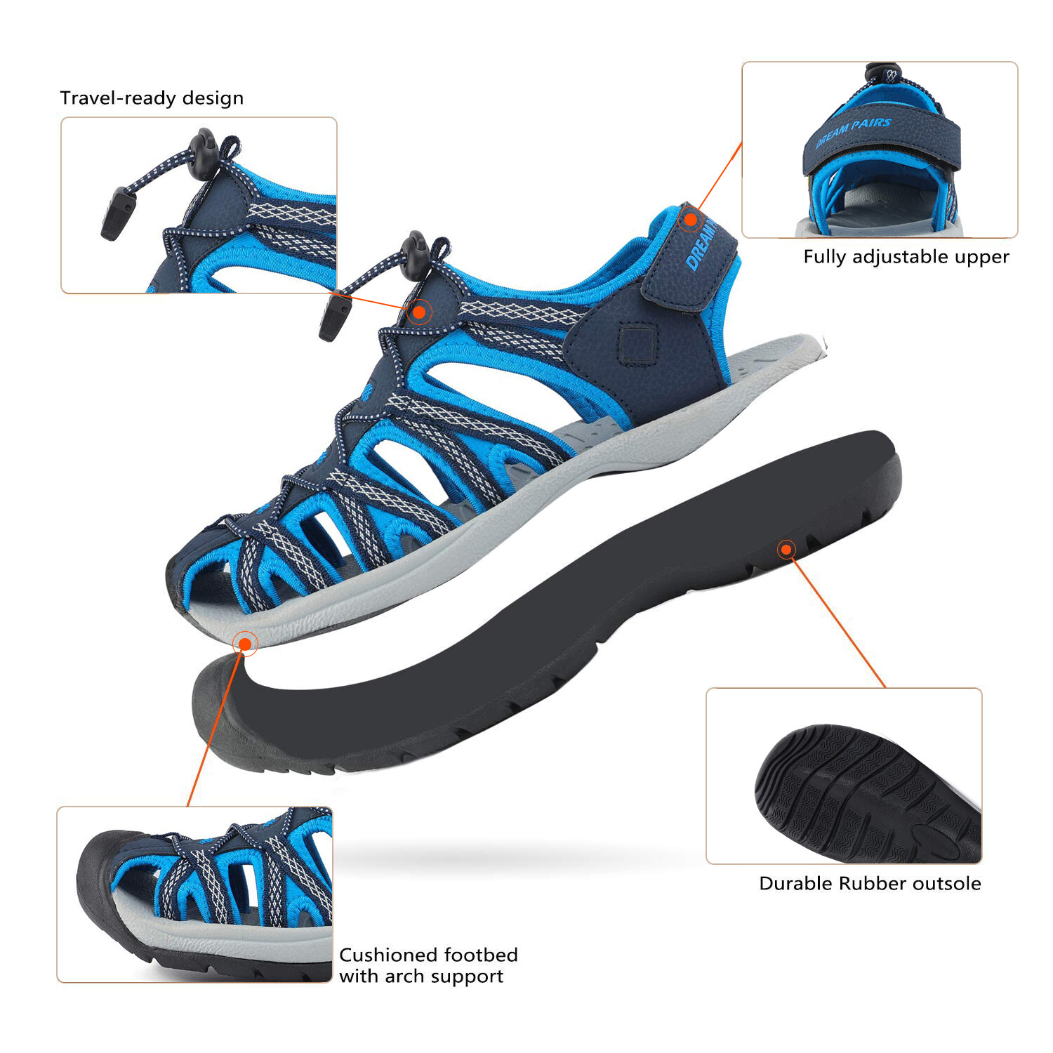 Mens Fisherman Sports Sandals Beach Athletic Sandals Hiking Adventure Sandals