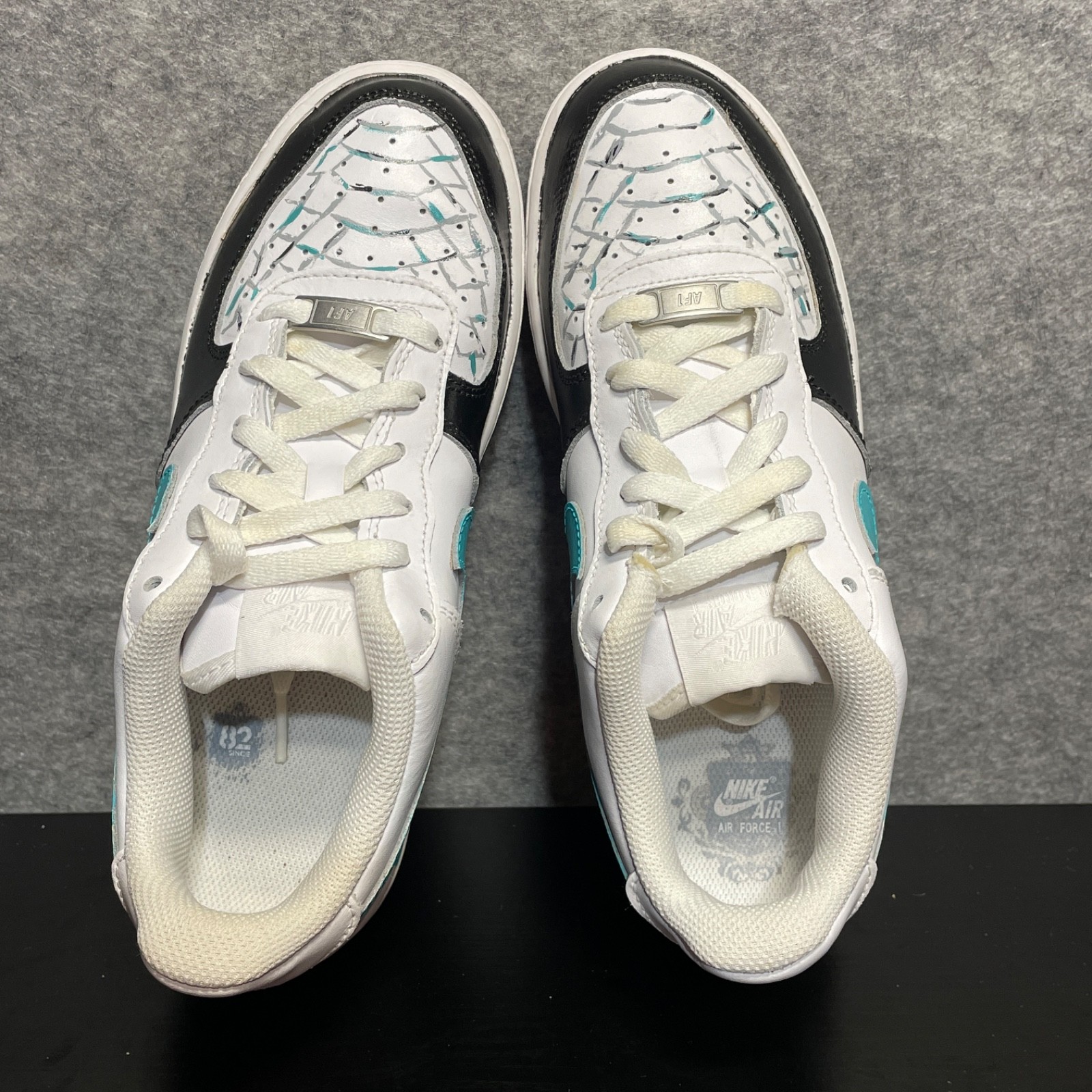 Nike Custom Shoes Mens Youth 7Y EU 40 White Teal Black Drip AF1 Sneakers