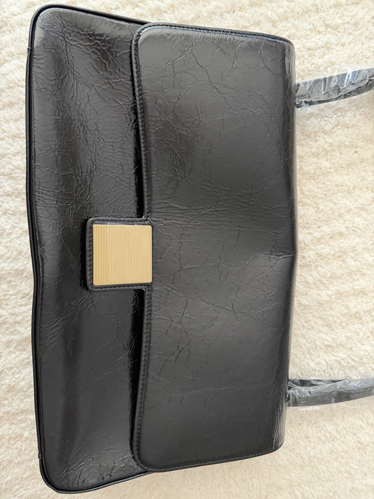 AMYSHEHAB Black Shoulder Bag Flap Closure Gold Hardware Dust Bag Pockets