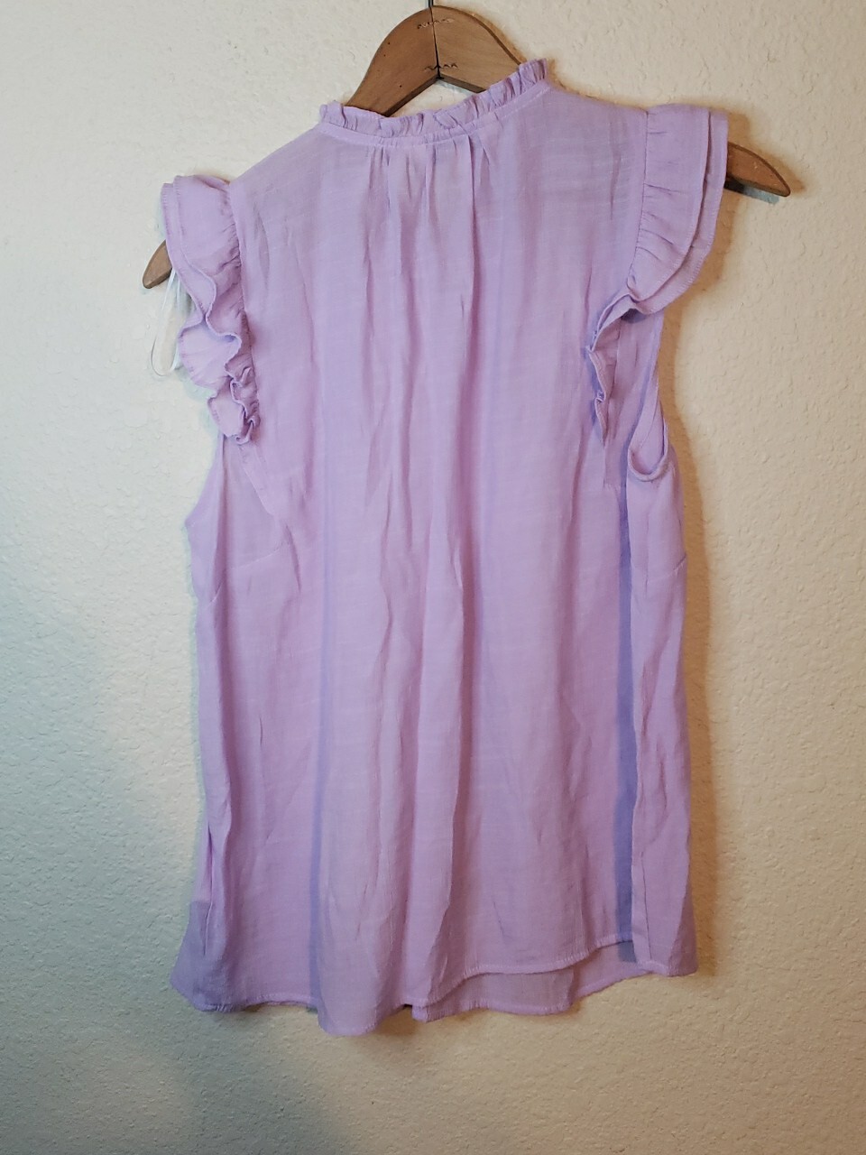 Nanette Light Purple High Neck Ruffle Sleeve Top Rayon Polyester Blend