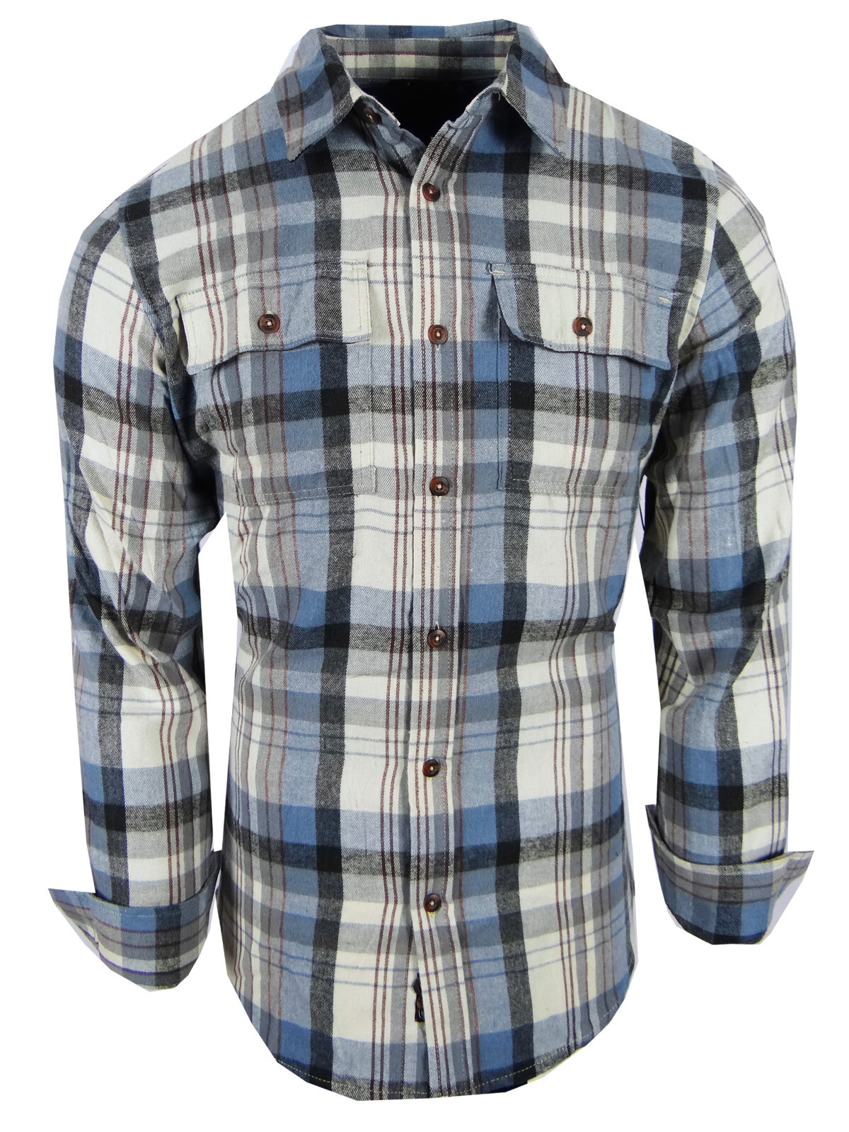 Plaid Flannel Men Shirt Very Soft Burnside Two Button Up Flap Pockets Slim Fit