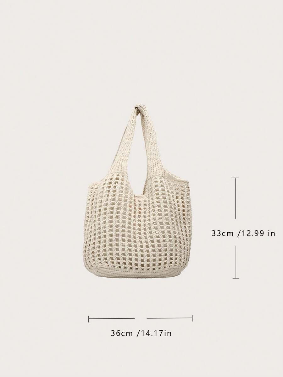 Crochet Woven Shopping Bag Hollow Out Beach Vacation Tote Foldable Mesh Bag