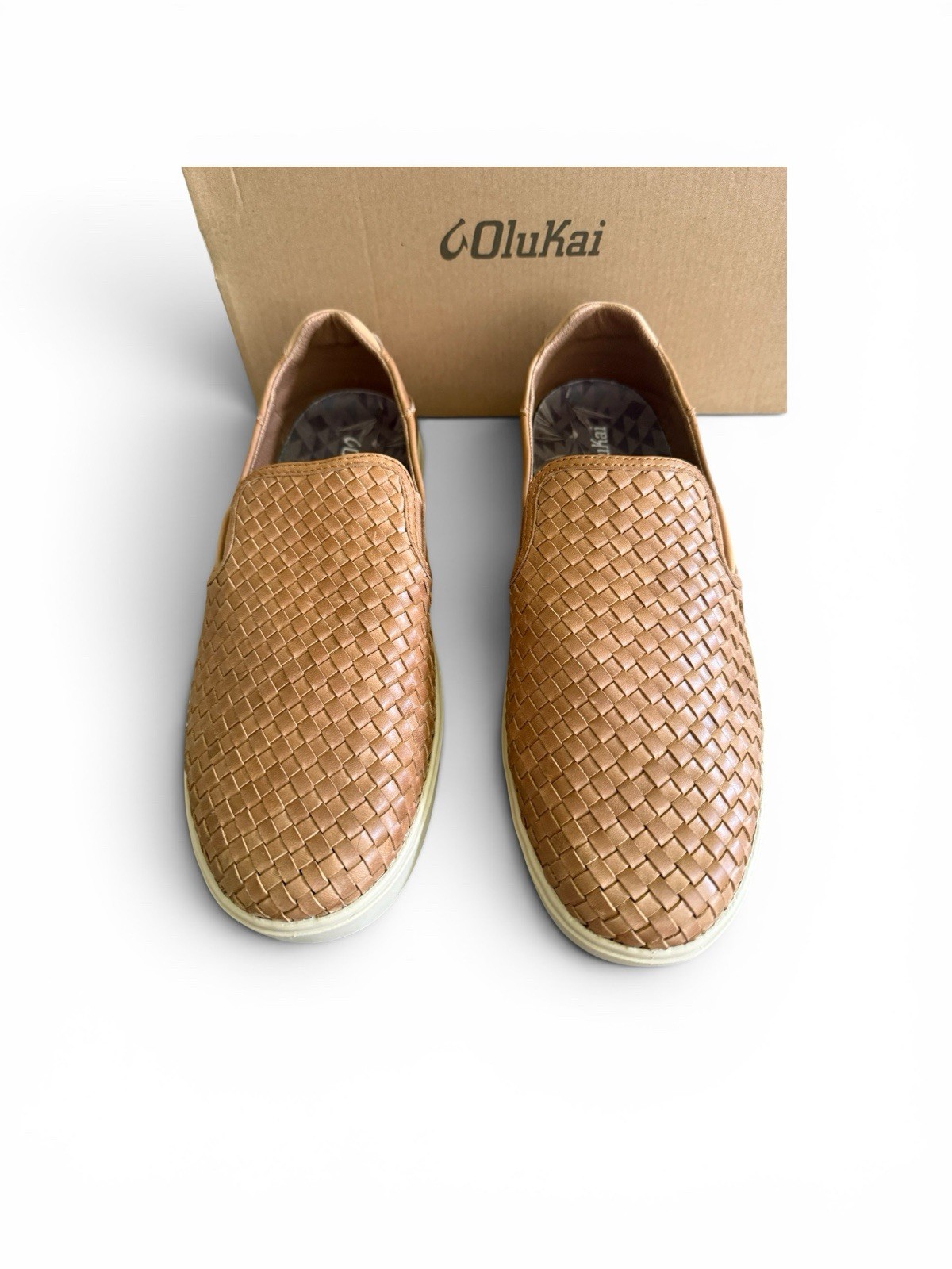 Olukai Lae‘ahi Lauhala Woven Leather Slip On Shoes Fox Brown 10486-FXFX Sz11.5