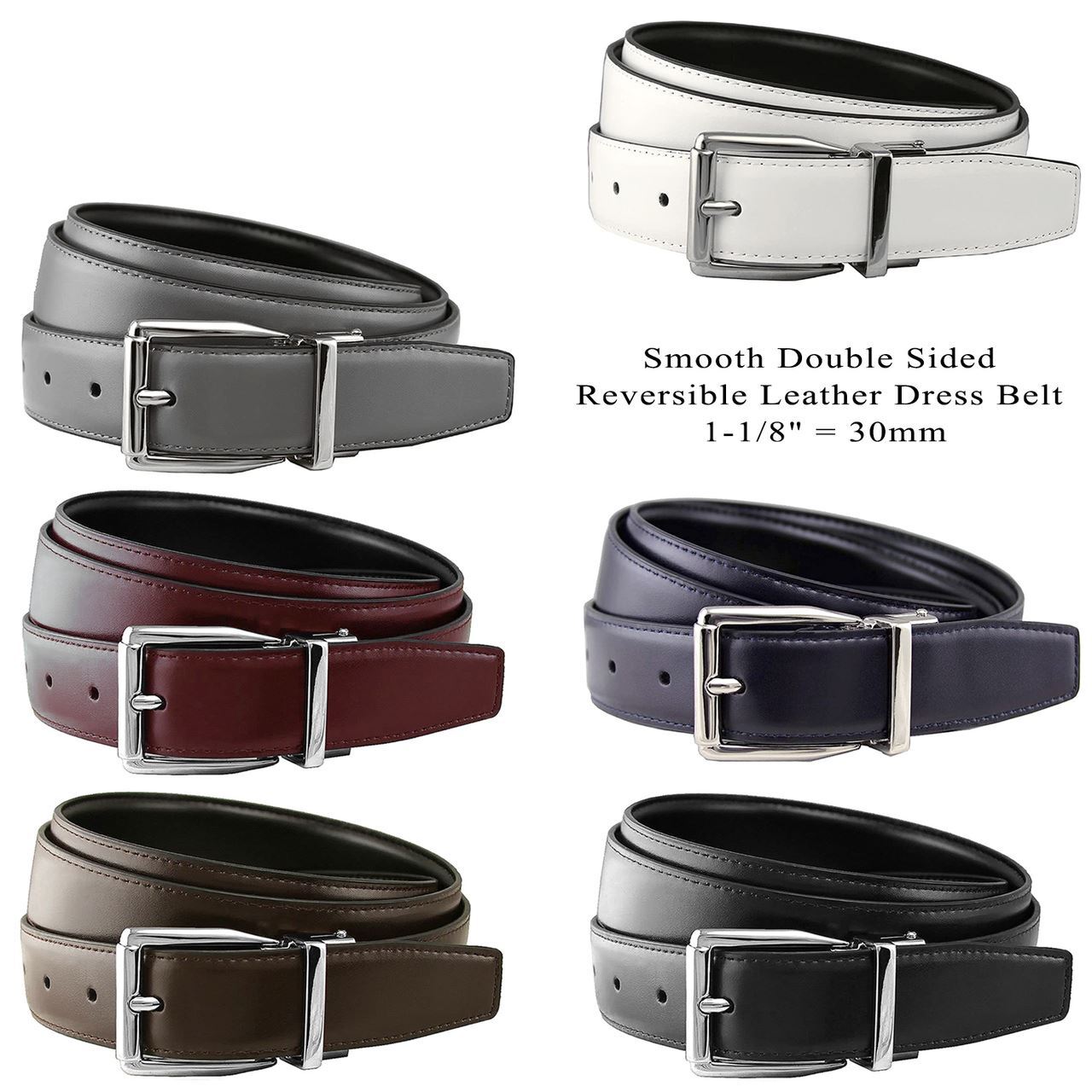 Classic Buckle Reversible Belt Genuine Leather Dress Casual Belt 1-1/8″ Wide