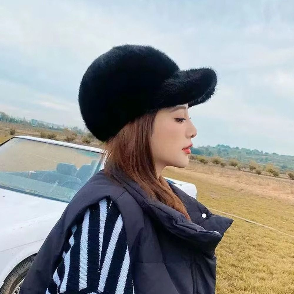 Winter Women Fluffy Faux Fur Baseball Cap Thickened Warm Snapback Duckbill Hat