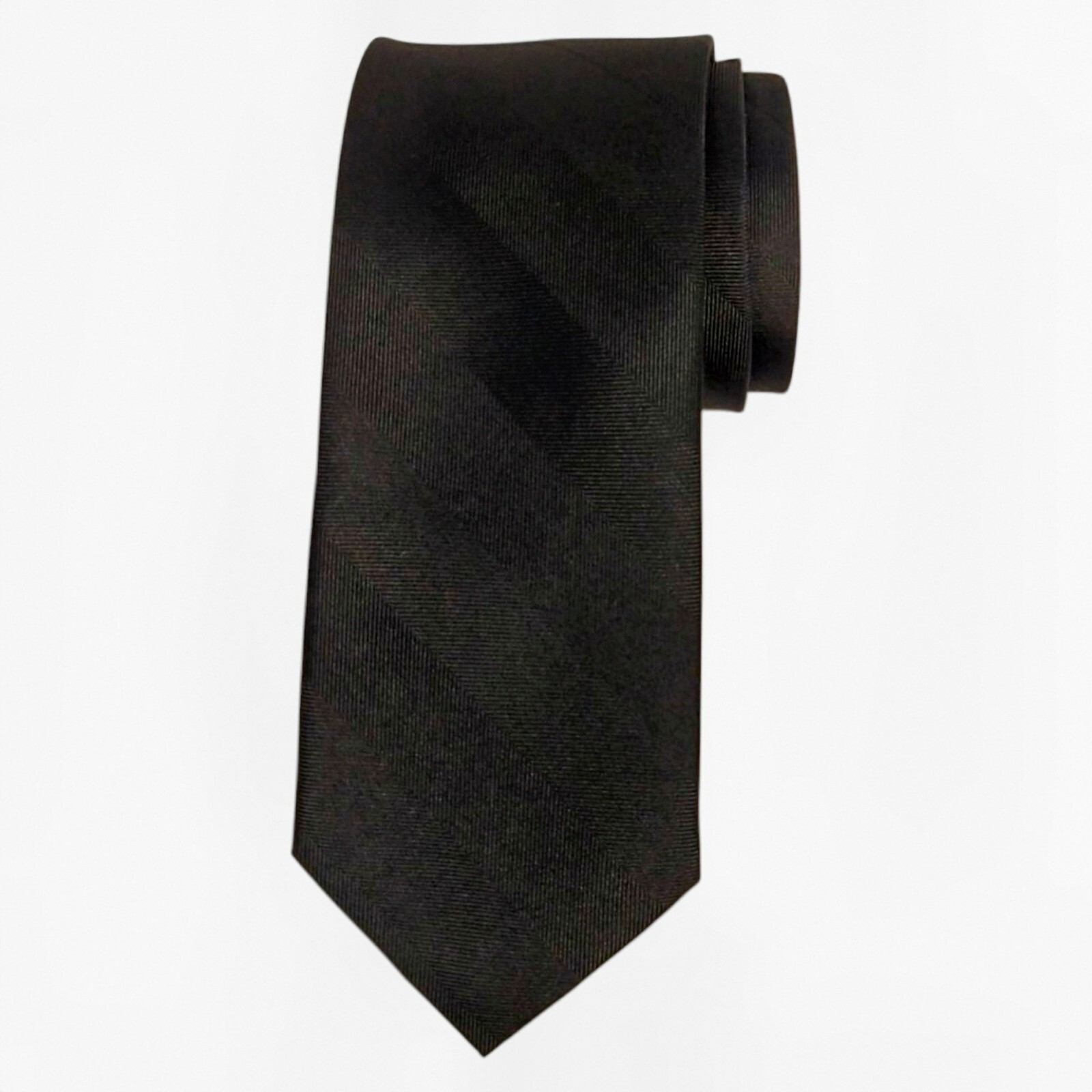 ALARA Mens Silk Tie Black Tonal Repp Stripe Slim 2.75 Narrow Designer Necktie