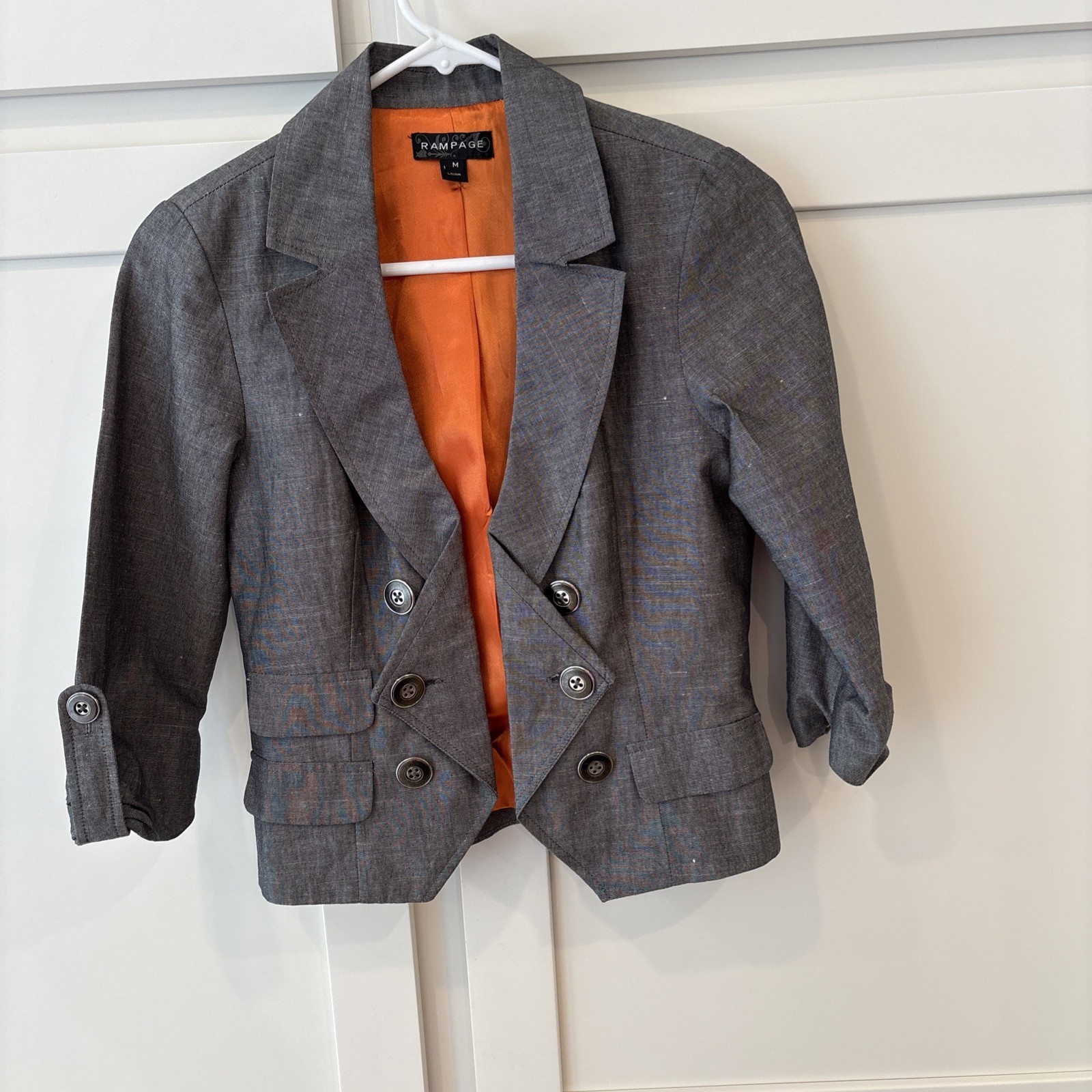VTG Y2K Rampage Blazer M Linen Blend Charcoal Grey Orange Interior