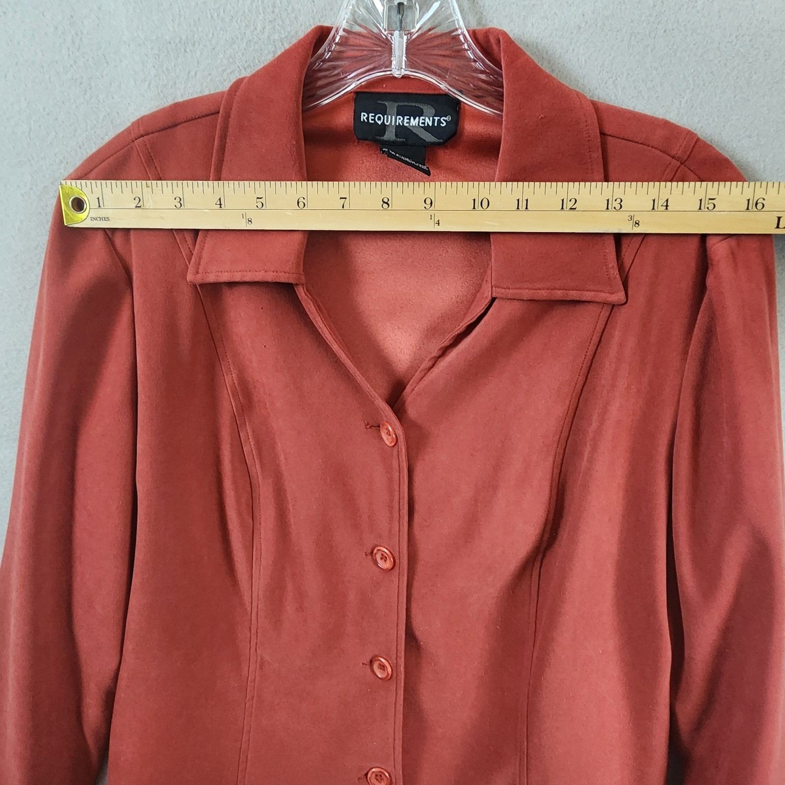 Requirements Button Front Blazer Women Medium Rust Brown Polyester Spandex