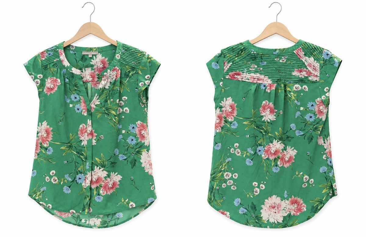 Women’s Daniel Rainn Green Floral Blouse Medium M Cap Sleeve Top
