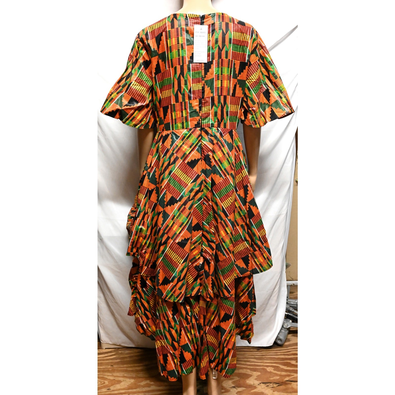 Karan African Print Ruffled Hi-Low Dress DFD75 FREE SIZE 100% Cotton NWT