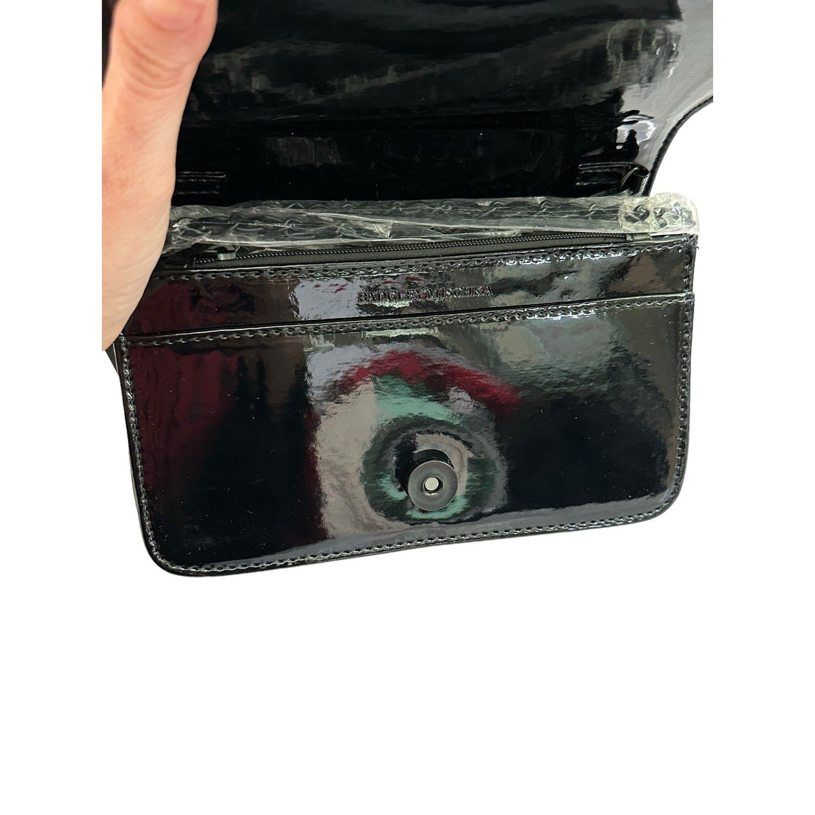 Badgley Mischka black silver glitter small crossbody clutch