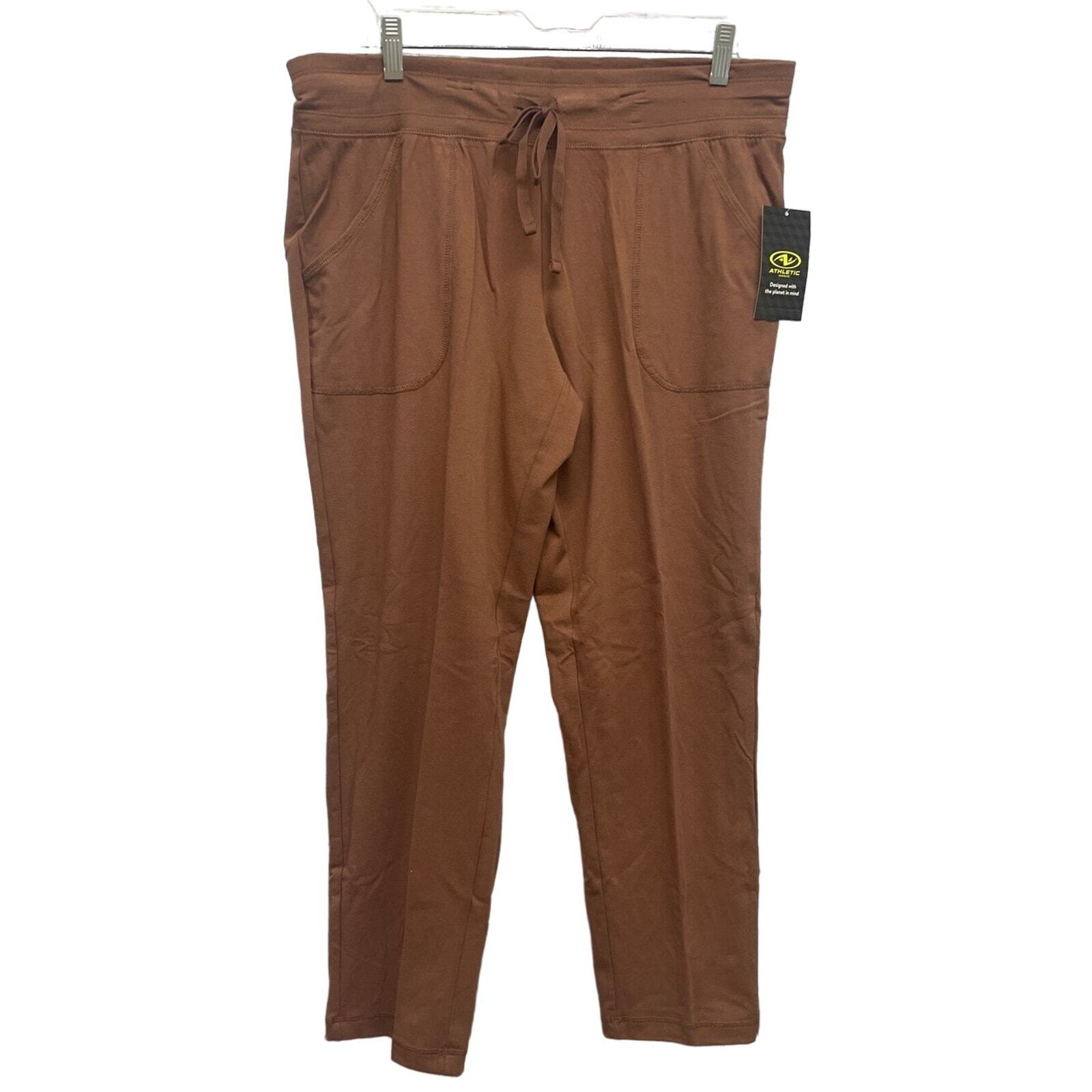 New Athletic Work Womens Coffee Brown Large Petite Elastic Drawstring Yoga Pants