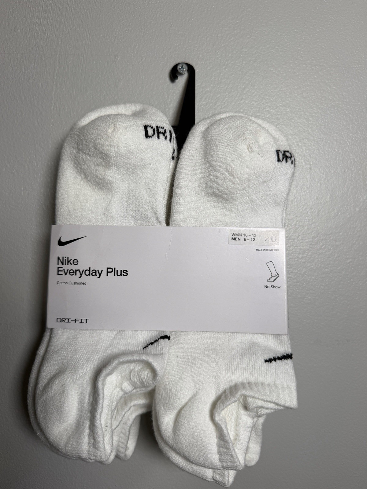 Nike Everyday Plus Dri-FIT No Show Socks 6 Pack White Men 8-12 Women 10-13