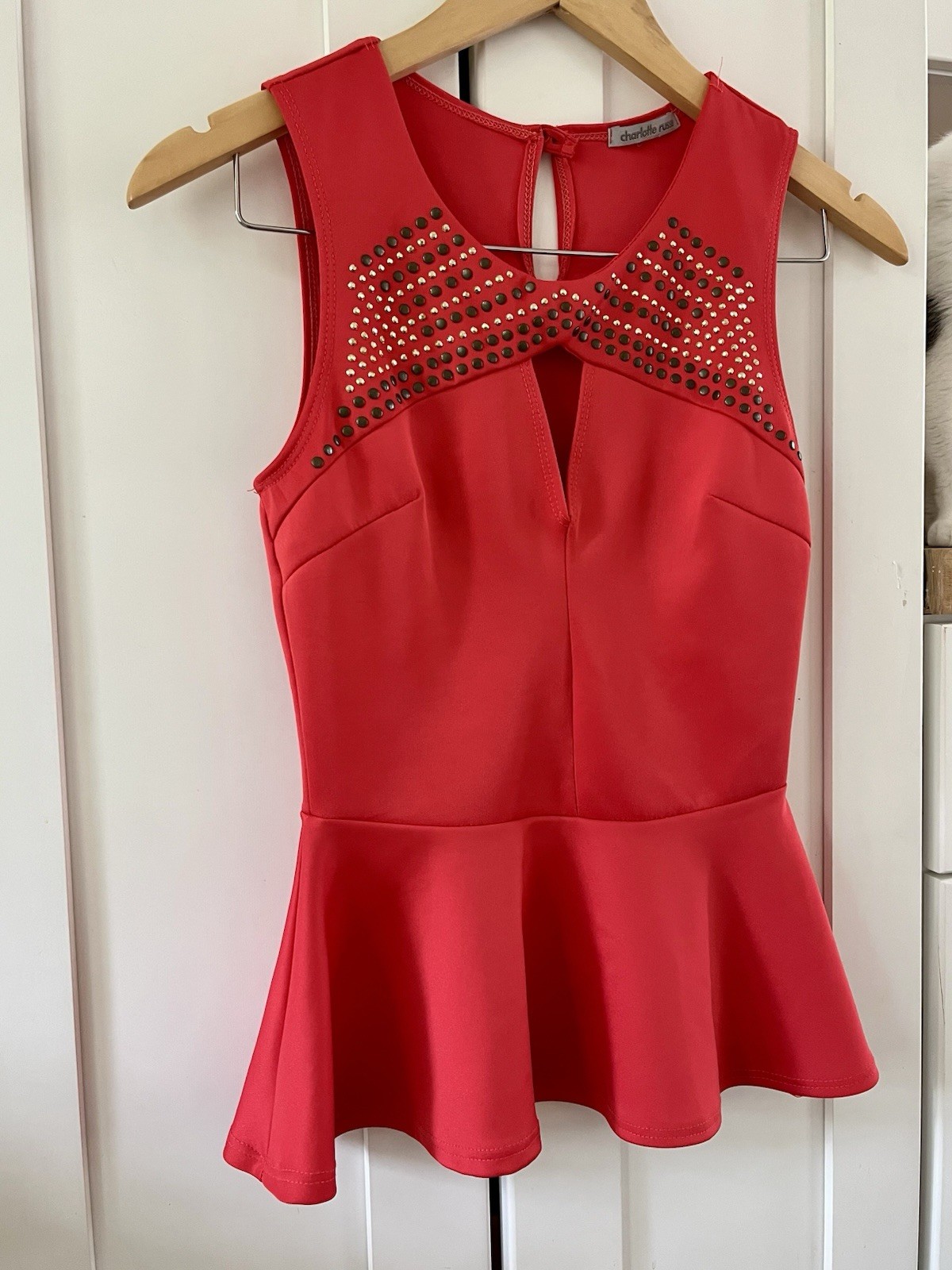 Charlotte Russe Red Peplum Top Studded Y2K Keyhole Neck Size Unknown