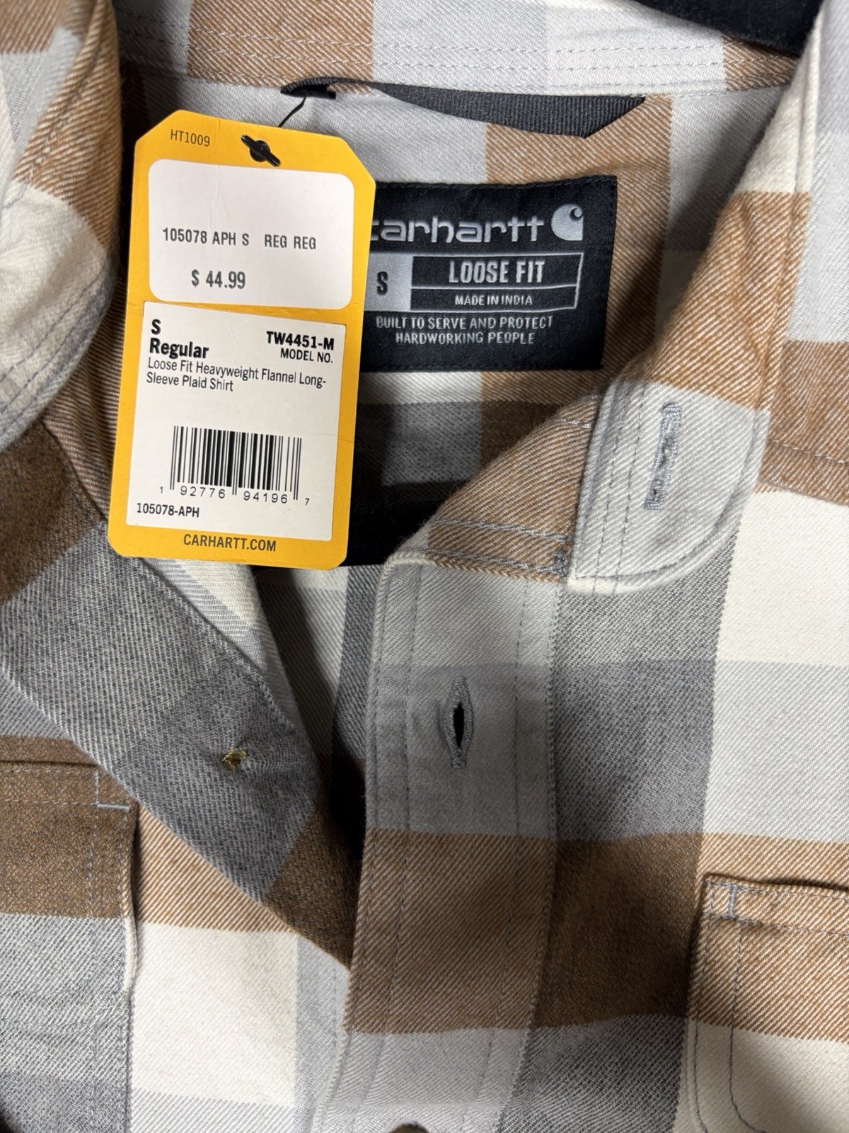 Carhartt Loose Fit Flannel Plaid Long Sleeve Button-Up Shirt Men’s S Regular