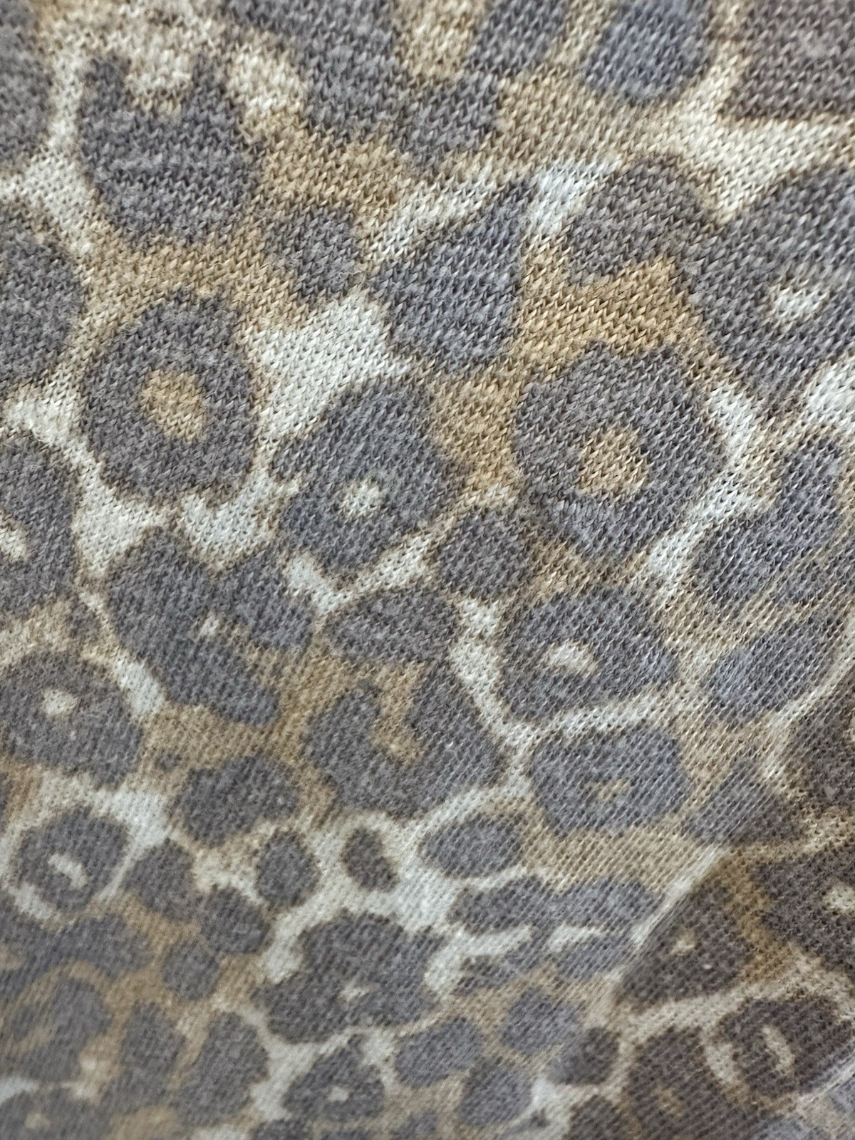 Maeve Gray Beige Leopard Animal Print Round Neck Linen Puff Sleeve Blouse – XL