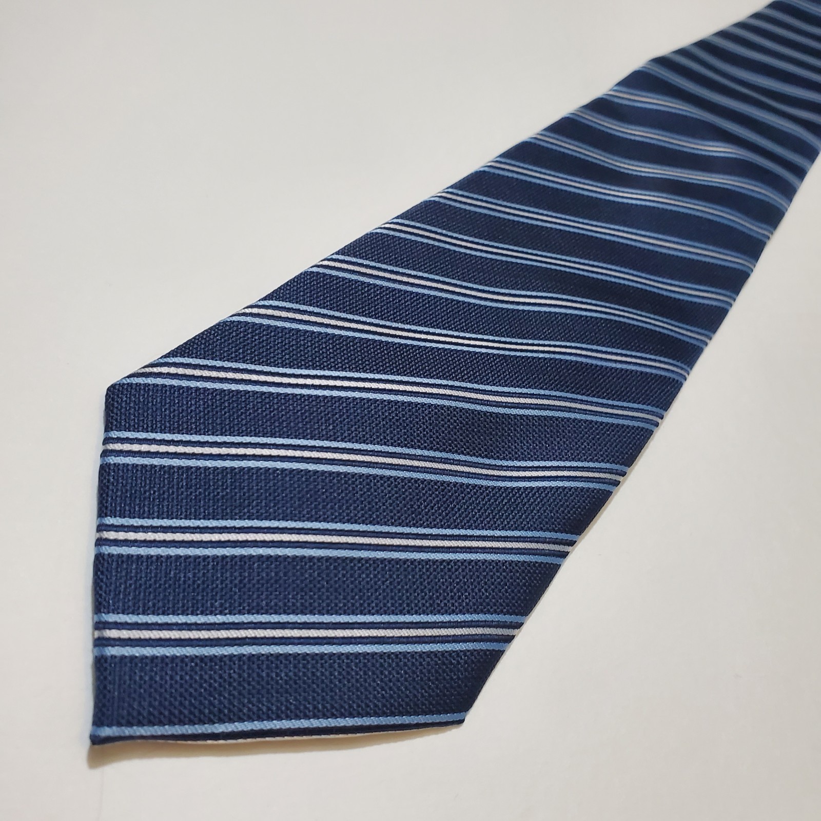 RICCARDO FERRI Italy Men’s NeckTie Blue Striped 100% Polyester Micro Fiber 58″ L