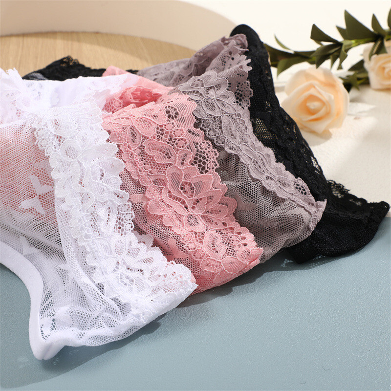 4 Pack Lot Sexy Womens Panties Underwear See Through Sheer Lace Brief Lingeries