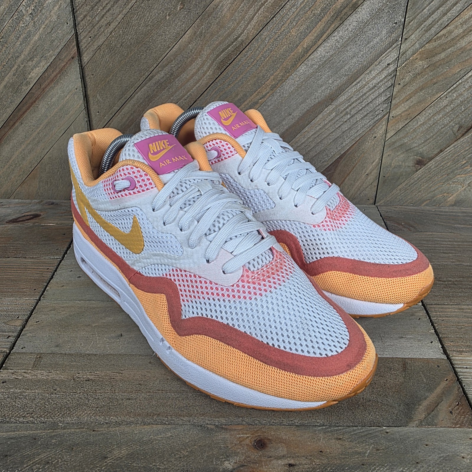 Nike Air Max 1 BR Womens Athletic Sneakers Size 10 White Atomic Mango 644443-101