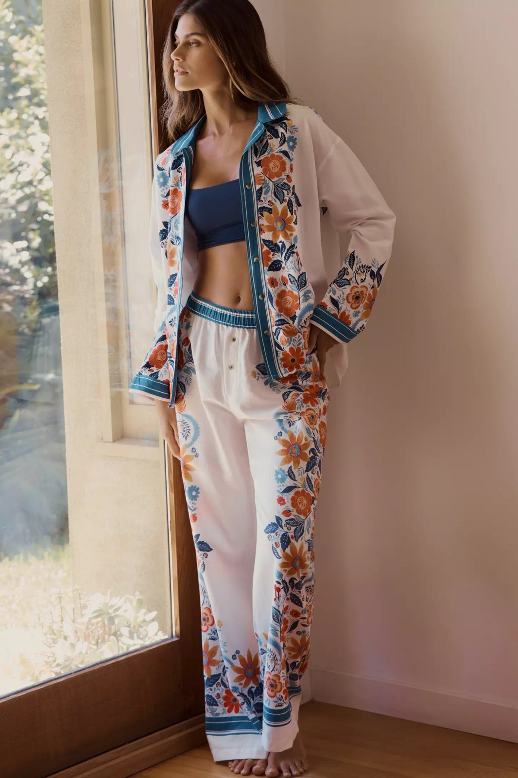 Anthropologie Floral Flannel Pajama Pants Size L