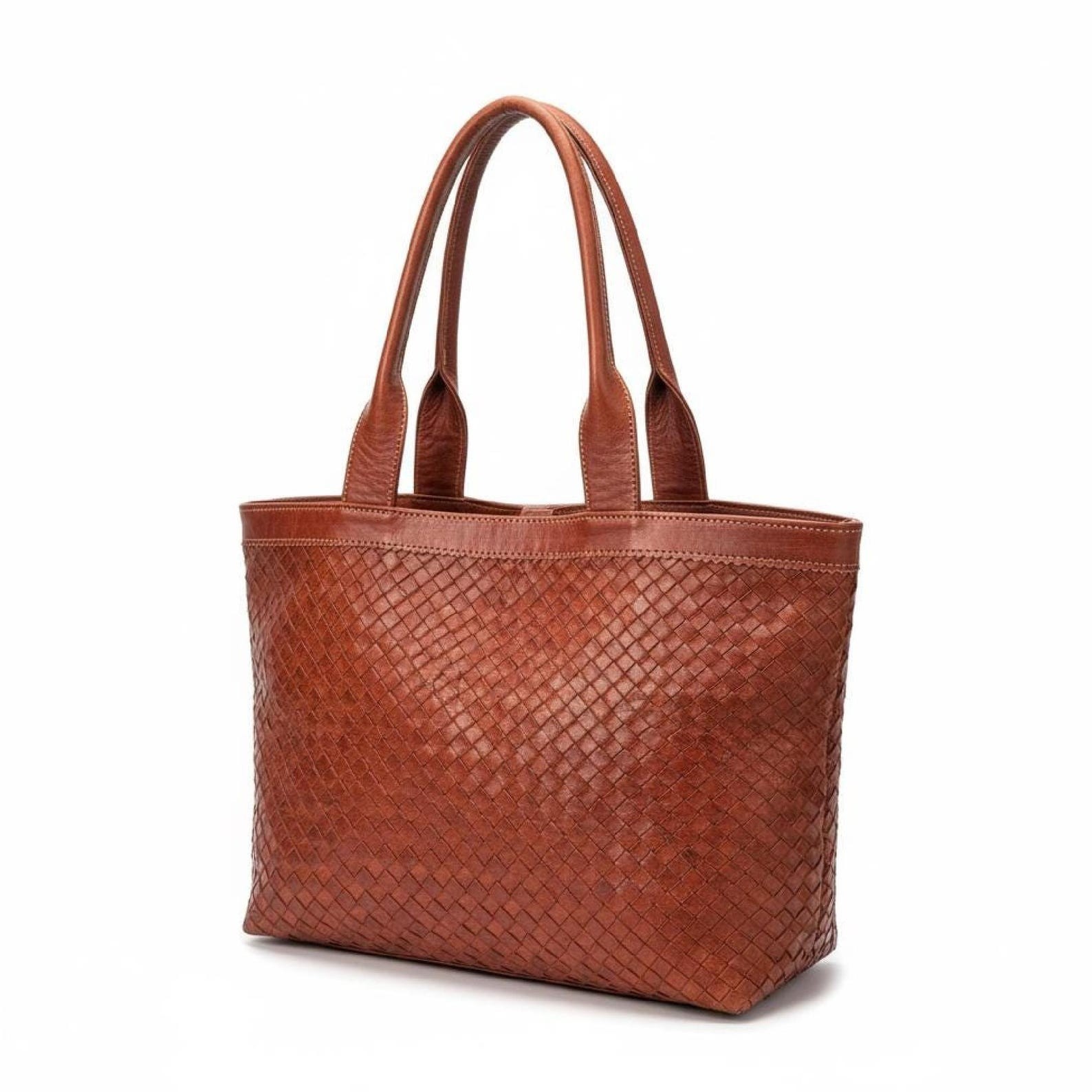 Handmade Moroccan Leather Bag | Braided Leather Tote | Marrakech Artisan Bag | L