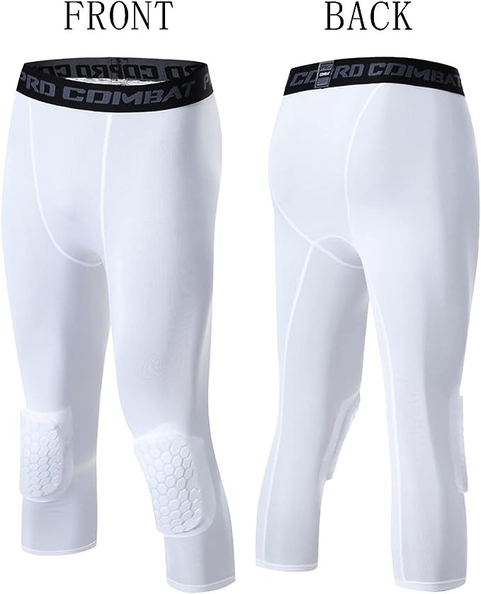 Men’s Basketball Sports Tight Pants 3/4 Compression Workout Leggings Knee Pads
