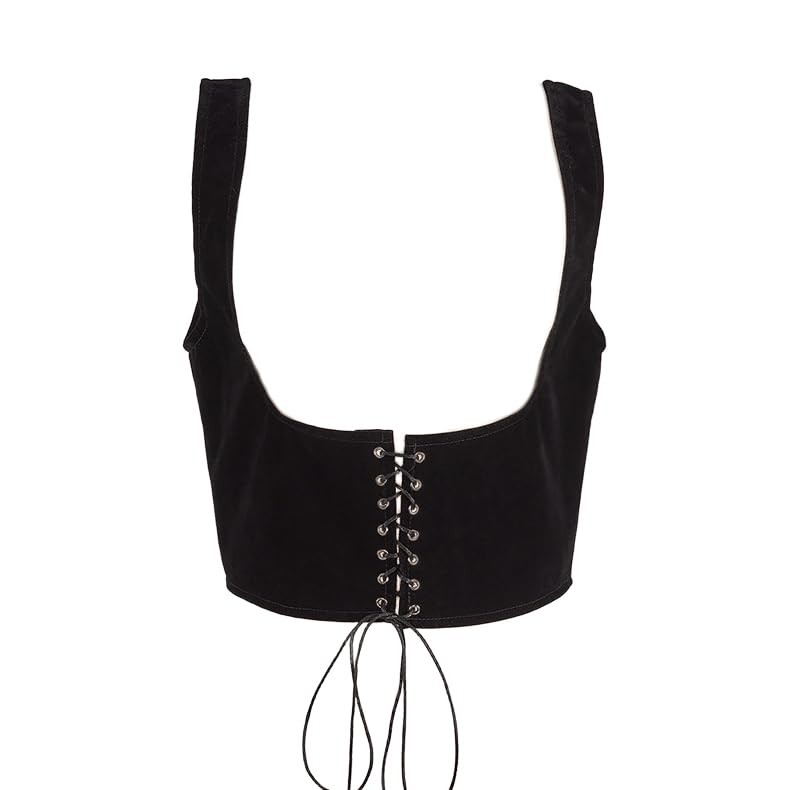 FGSS Women’s Wide Corset Waist Belt Vintage Suspender Lace-up Black Suspenders