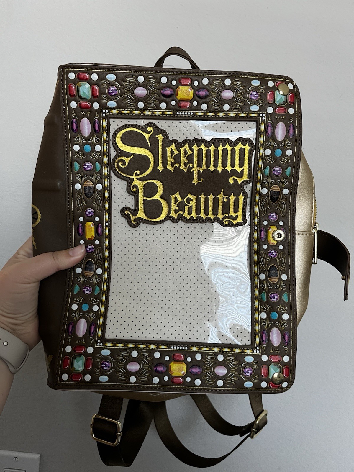 Loungefly Disney Sleeping Beauty Aurora Mini Backpack Brown/Gold Studded Window