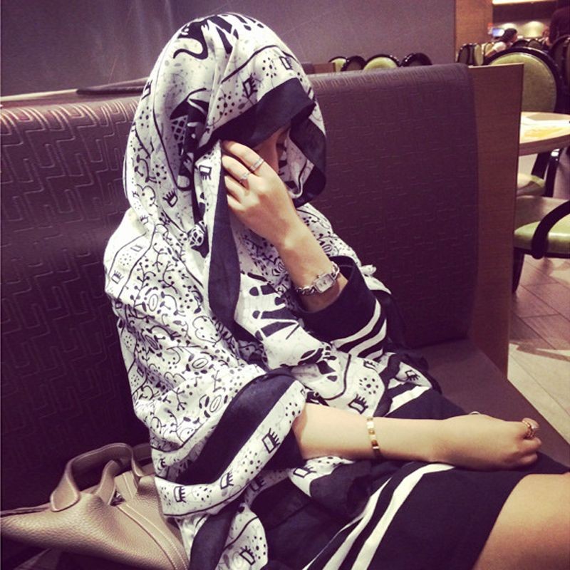 Ethnic Print Cotton Linen Scarf Shawl Wrap Large Cover for Summer Beach Sun