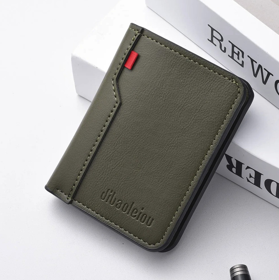 1pc Ultra-Thin Mini PU Leather Men’s Wallet Vertical Credit Card Holder – NEW