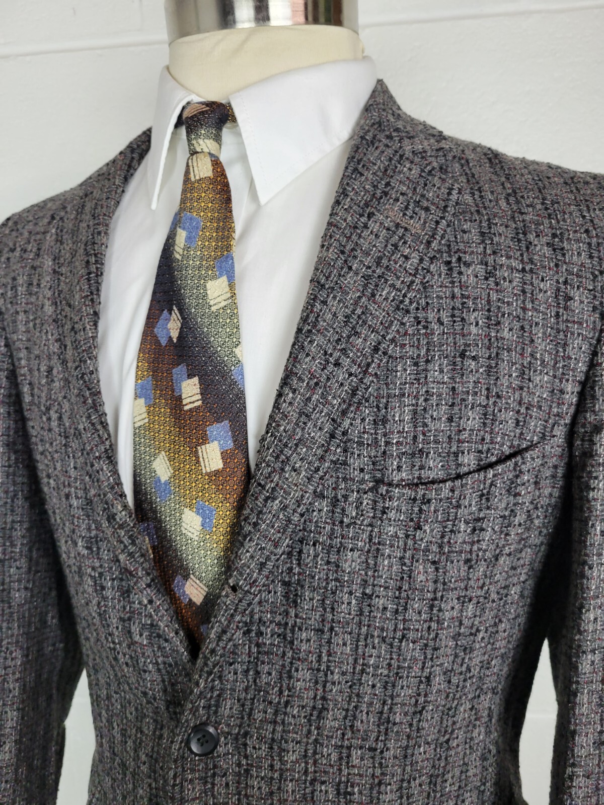 Vintage 50s Dobbshire Mid Century Atomic Fleck Tweed Sport Coat Gray Red 40?