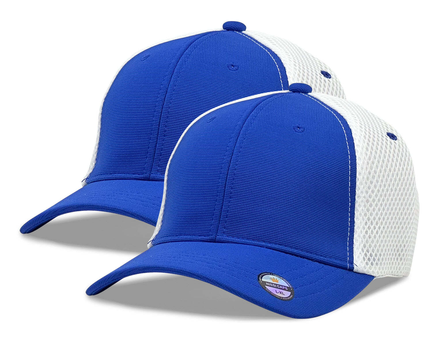 [2 Pack] Hybrid Stretch-Fitted Trucker Cap, Baseball Cap with Air Mesh